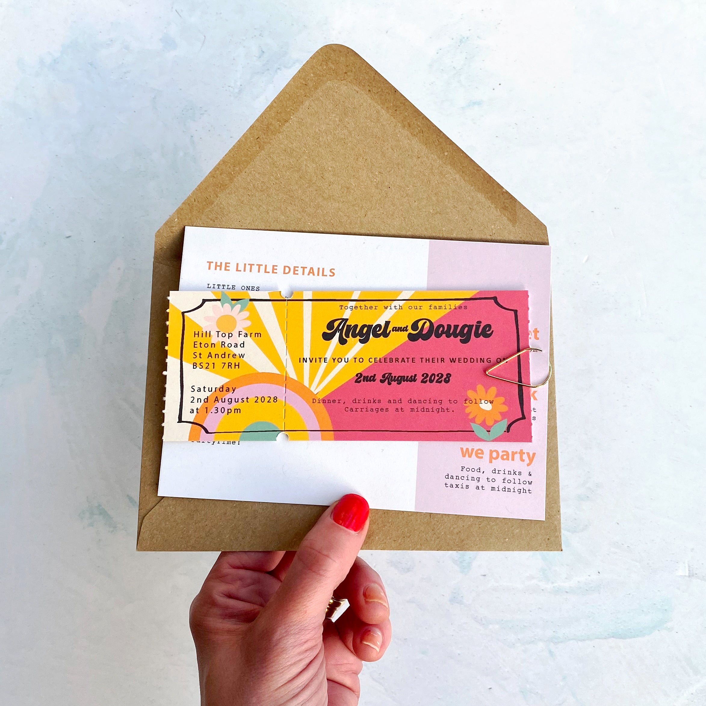 Festival Ticket Wedding Invitation - Rainbow