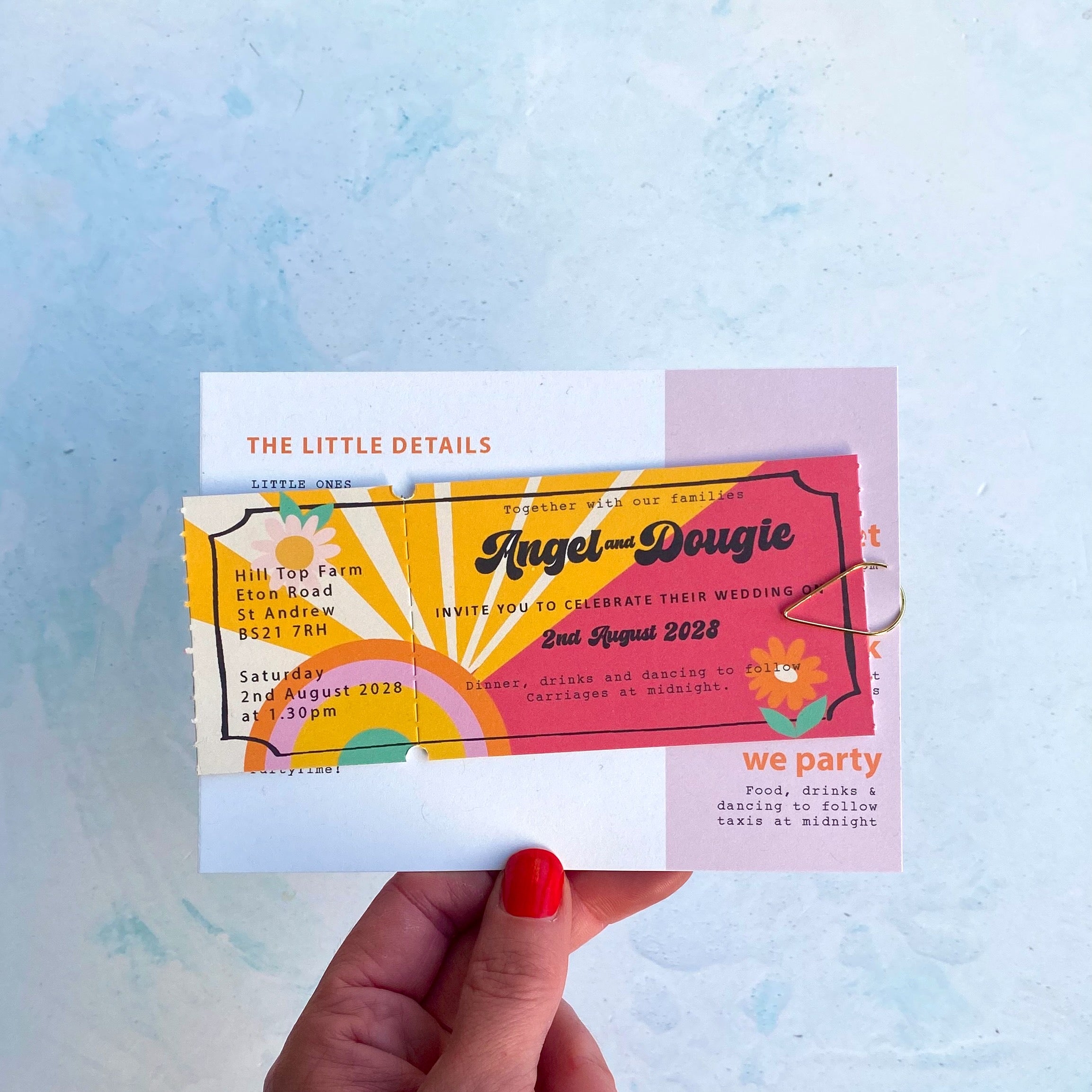 Festival Ticket Wedding Invitation - Rainbow
