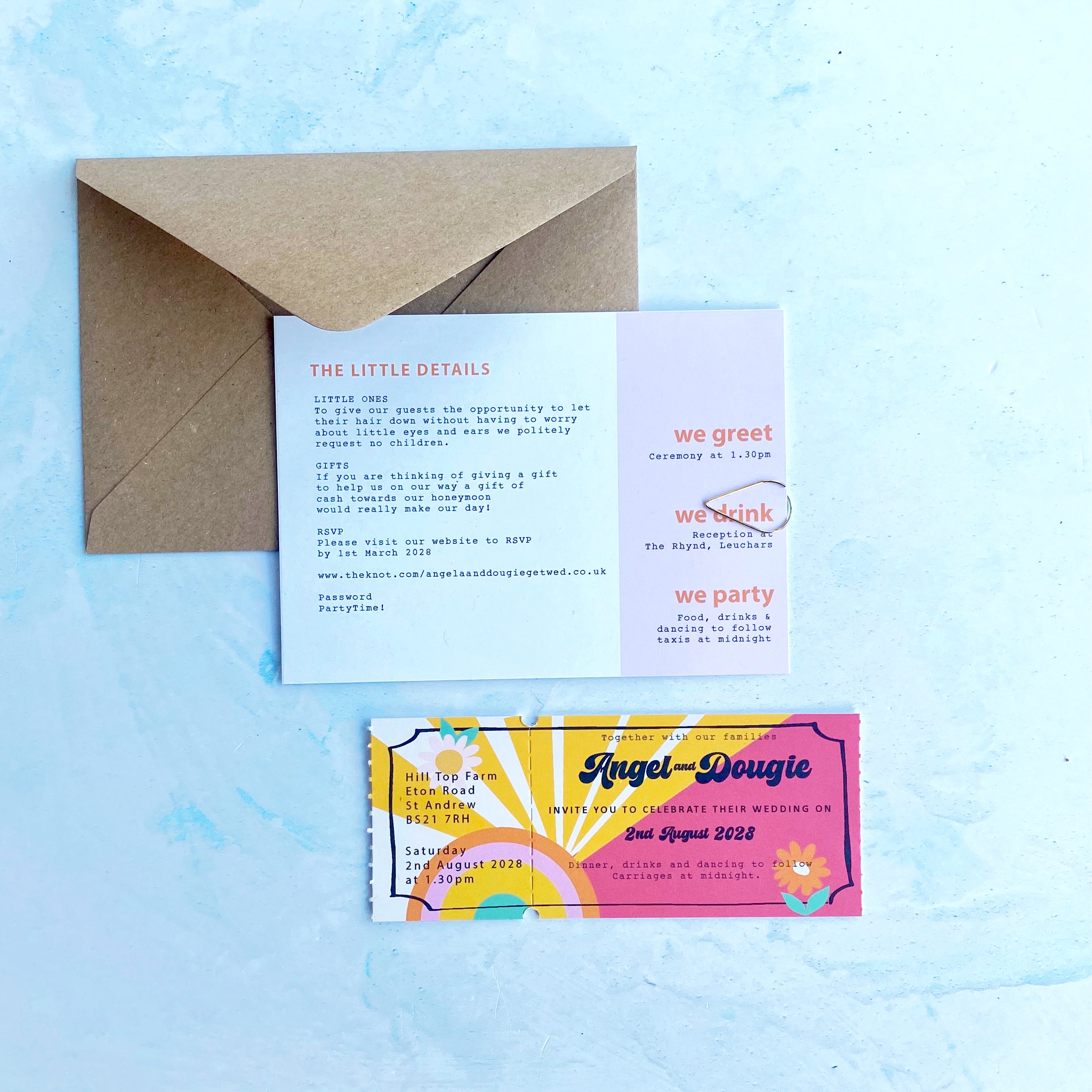 Festival Ticket Wedding Invitation - Rainbow