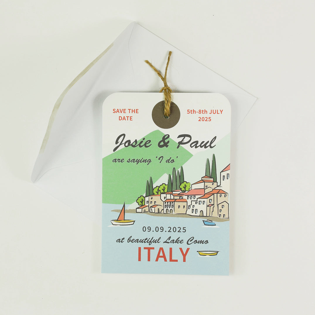 Lake Como Illustration Luggage Tag Save The Date