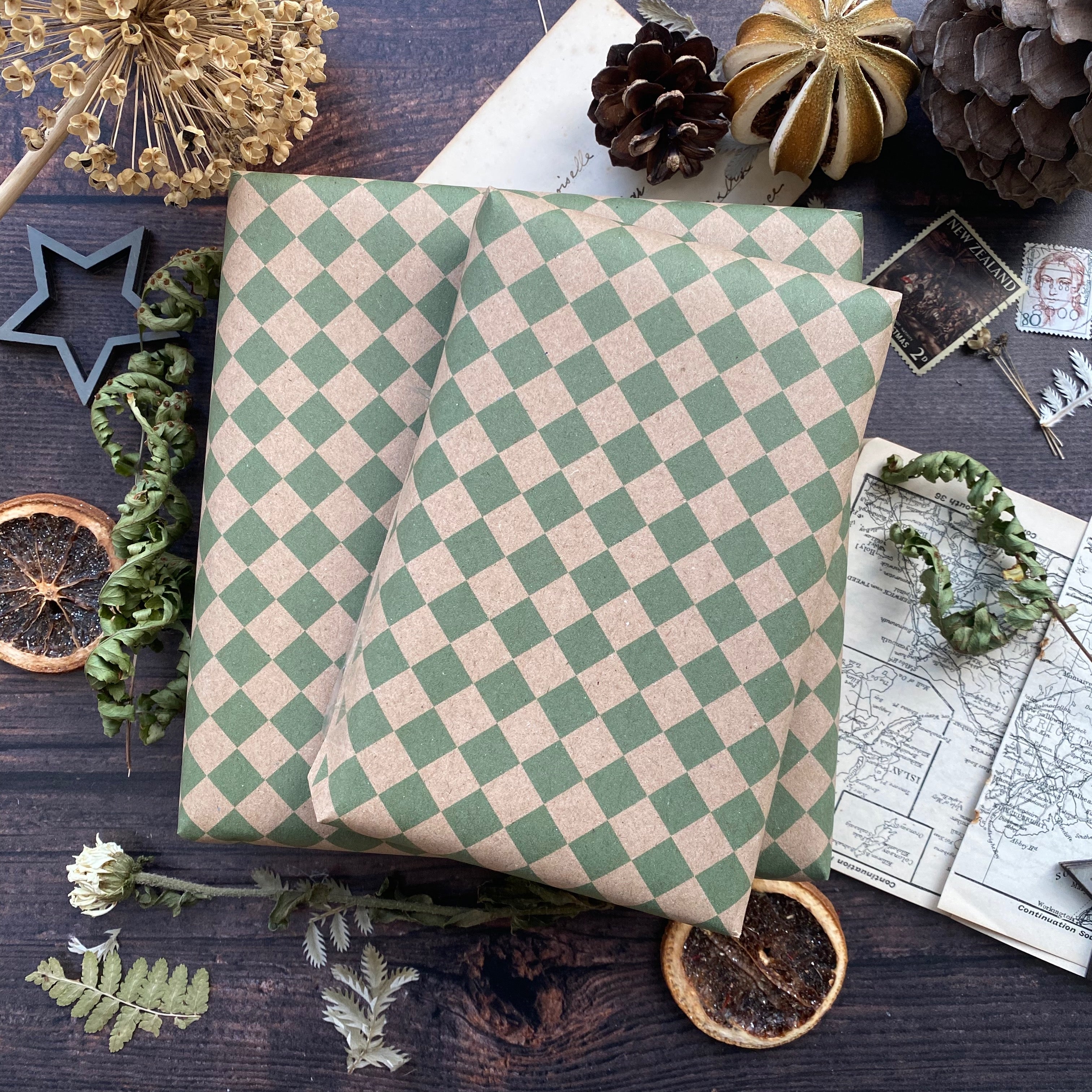 Green Harlequin Pattern Paper Fibre Wrapping Paper