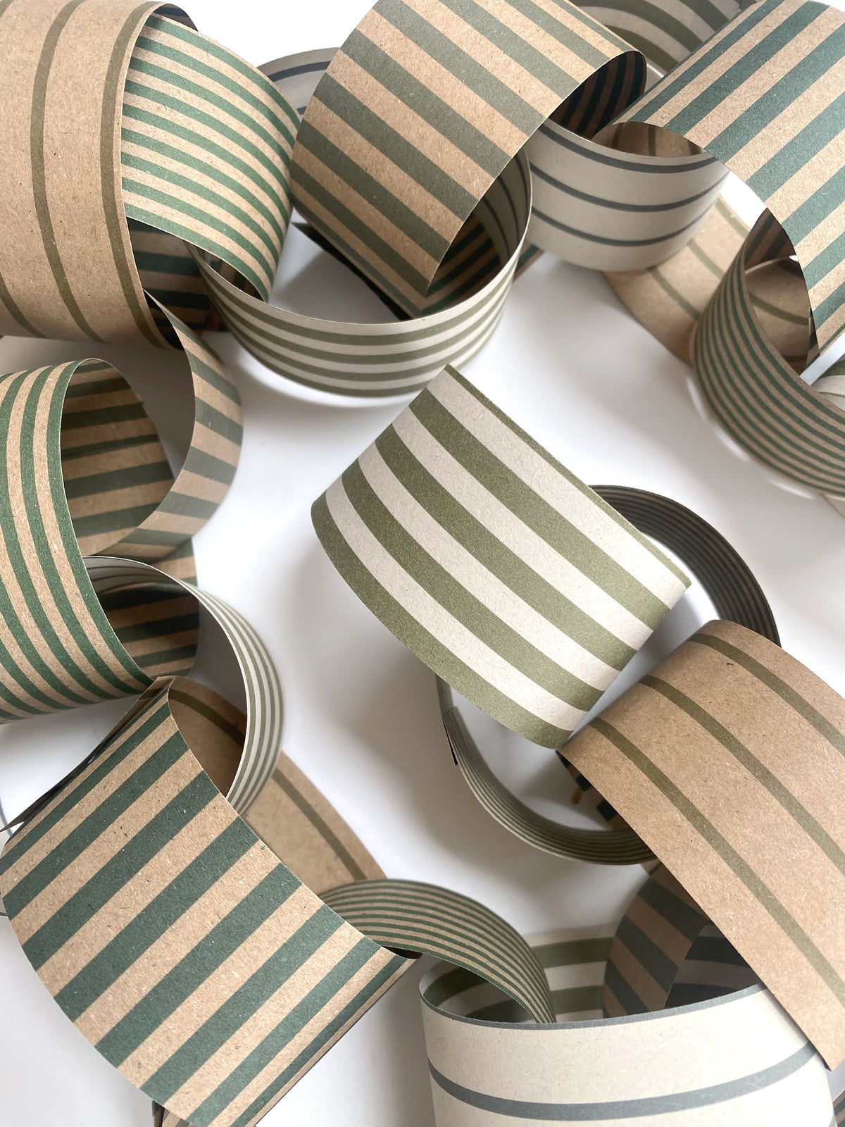 Green Stripe Paper Chain Garland Kit