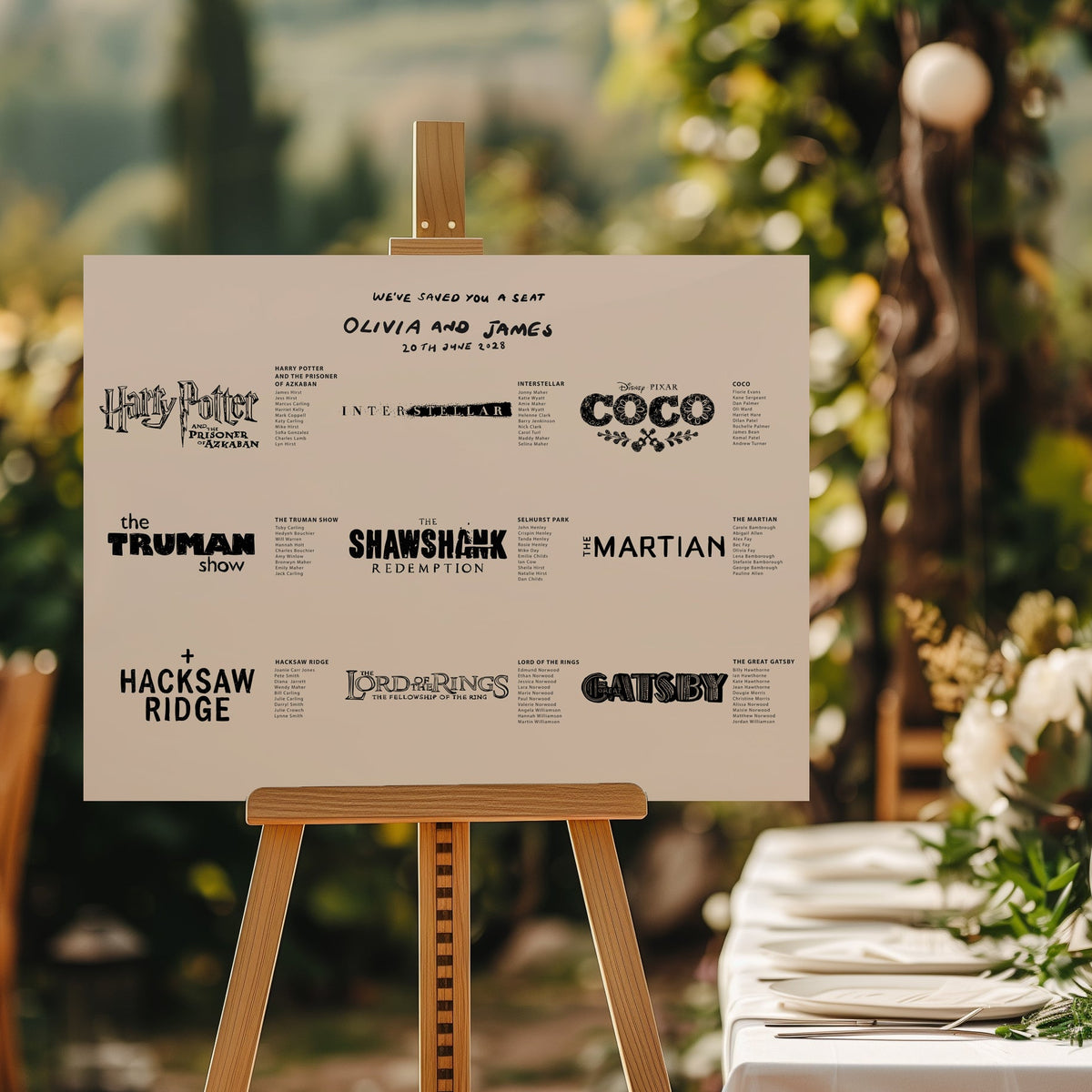 Wedding Table Plan with Bespoke Film/Places Illustrations