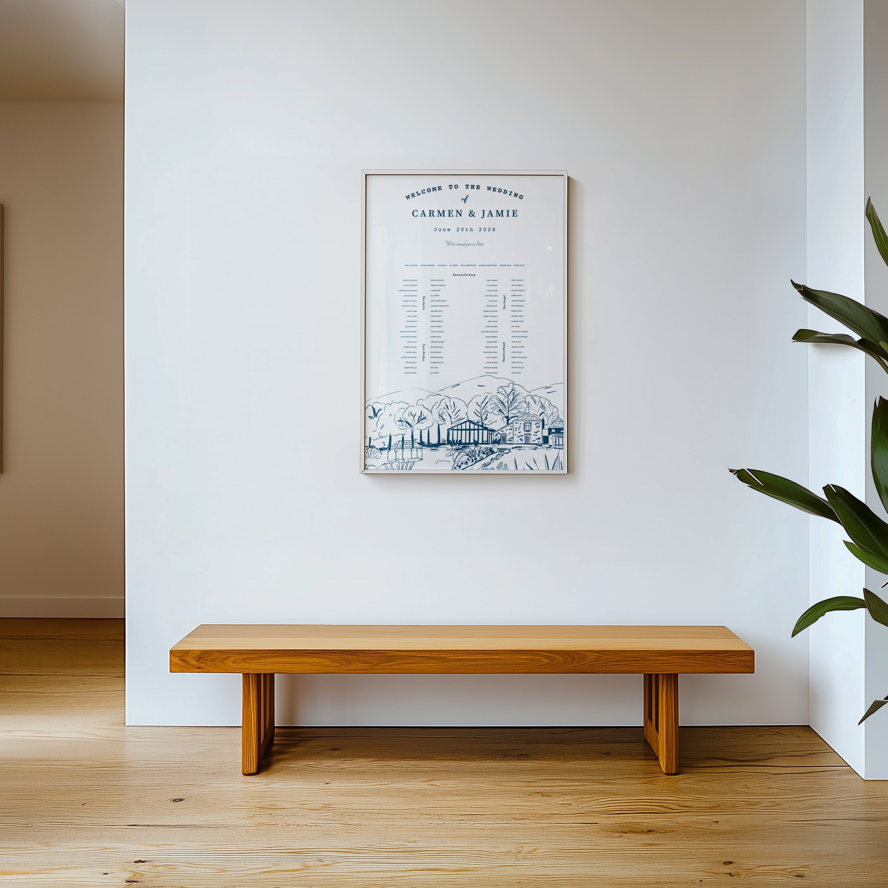 Hand-Illustrated Bespoke Venue Table Plan with landscape