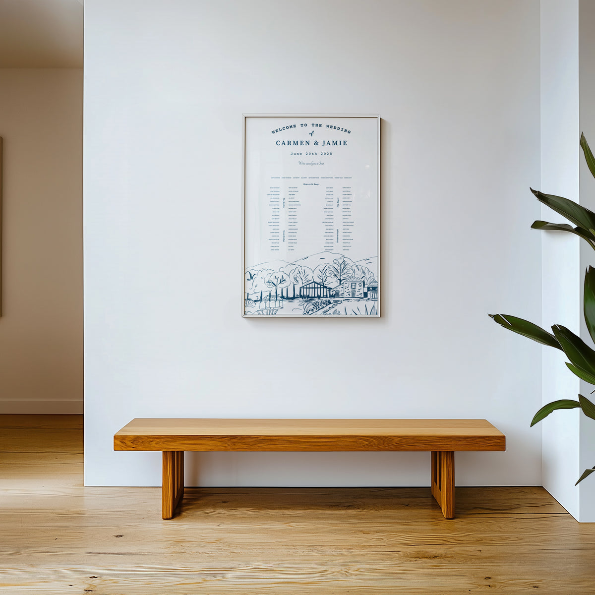 Hand-Illustrated Bespoke Venue Table Plan with landscape
