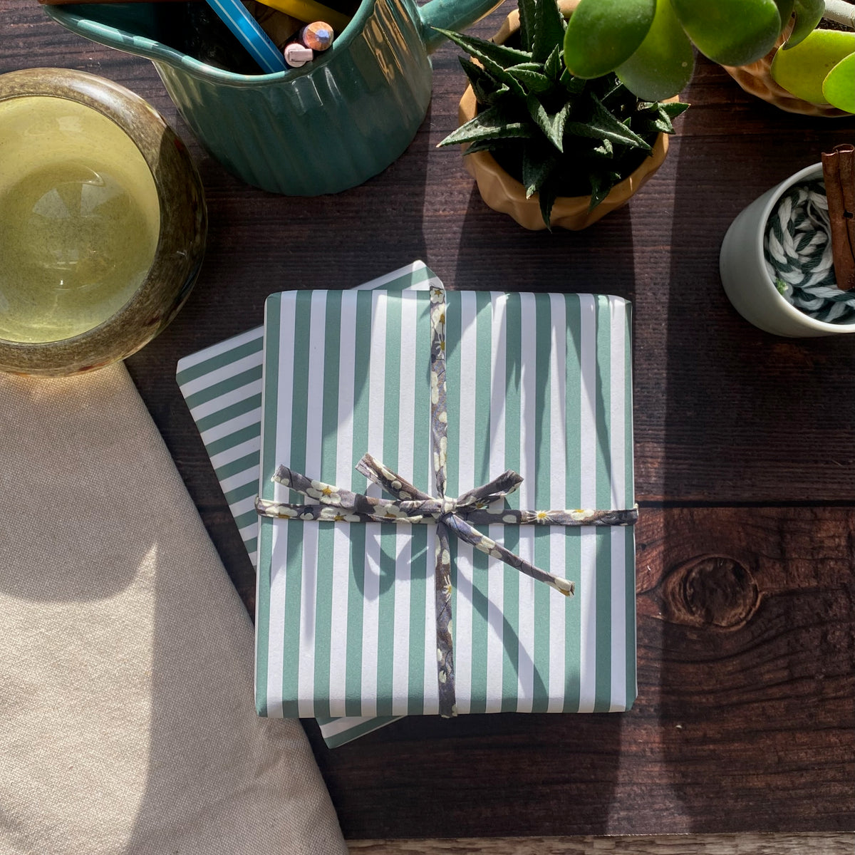 Green  Stripe Paper Fibre 450 x 320mm Size Wrapping/Patterned Paper Sheet