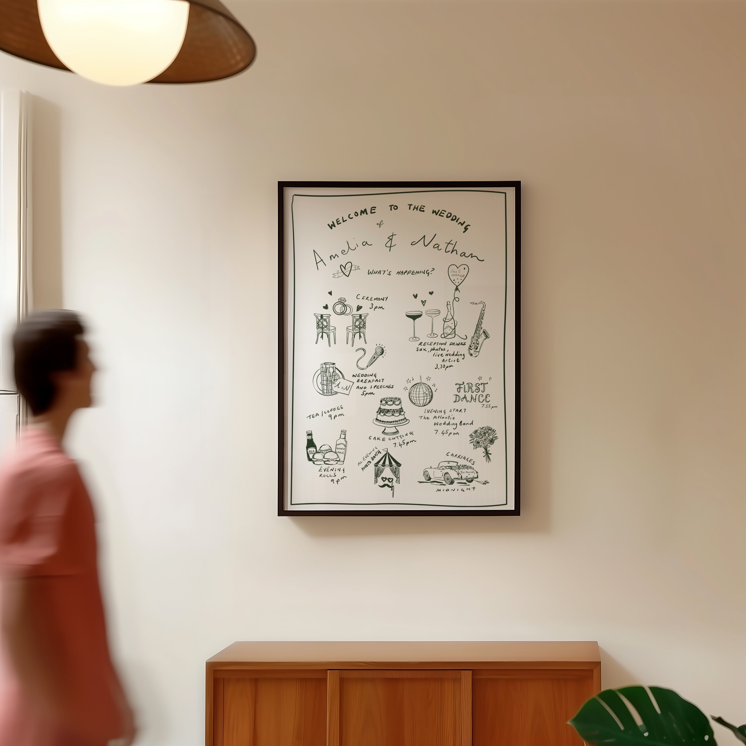 Hand-Illustrated Bespoke Wedding Welcome Sign & Timeline