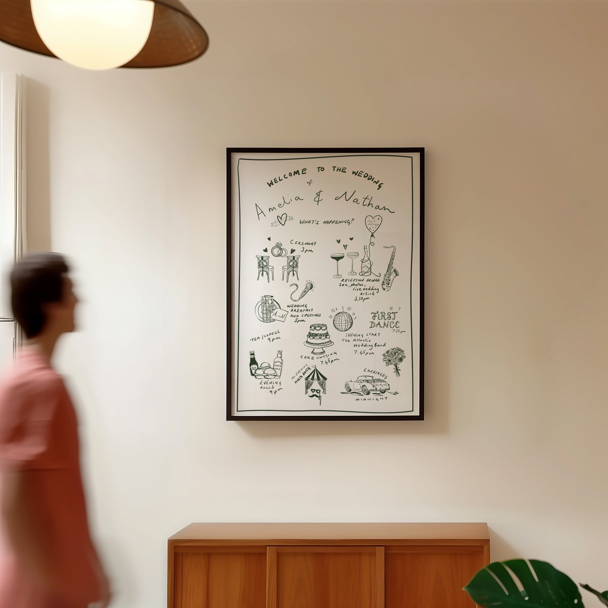 Hand-Illustrated Bespoke Wedding Welcome Sign & Timeline