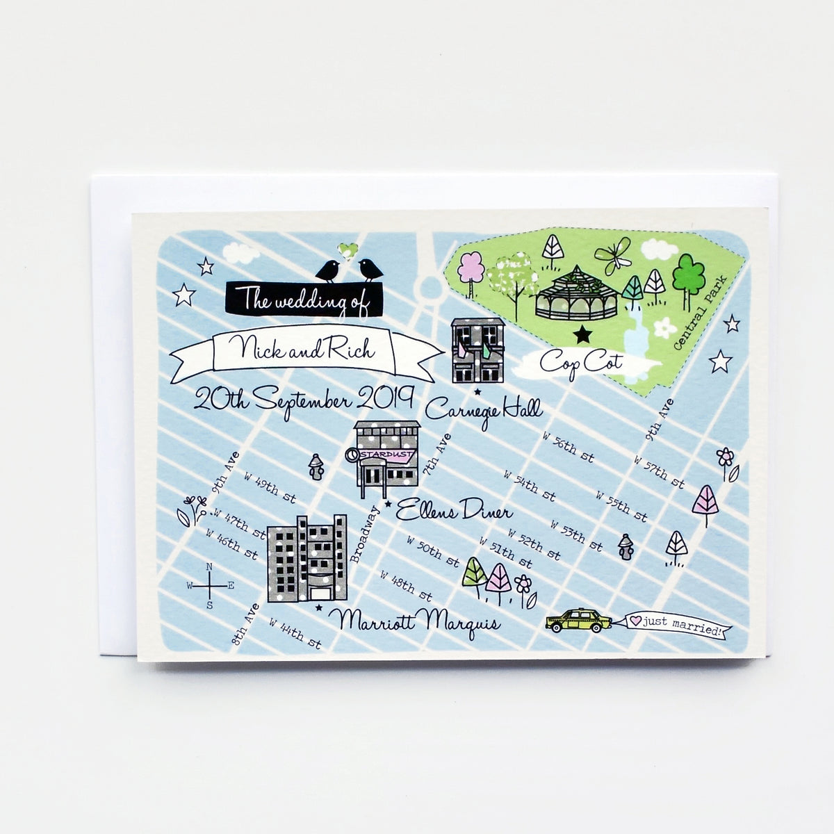 Illustrated Bespoke Map Invitation - (BLUE SPOTTY/NEW YORK)