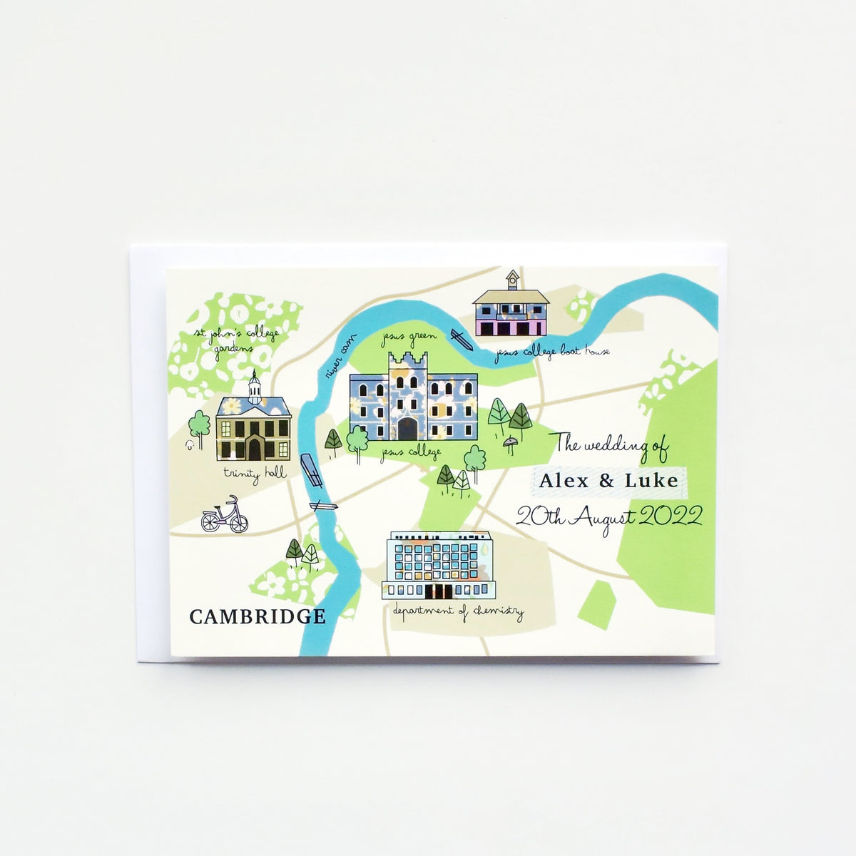 Illustrated Bespoke Map Invitation - (Cambridge -patterned)