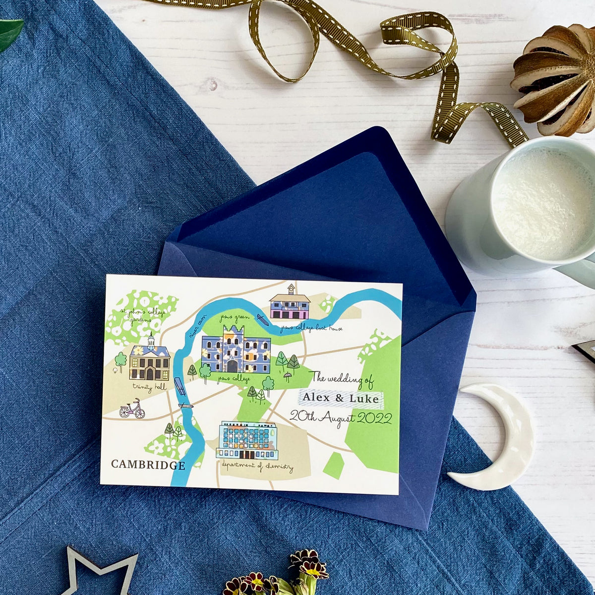 Illustrated Bespoke Map Invitation - (Cambridge -patterned)