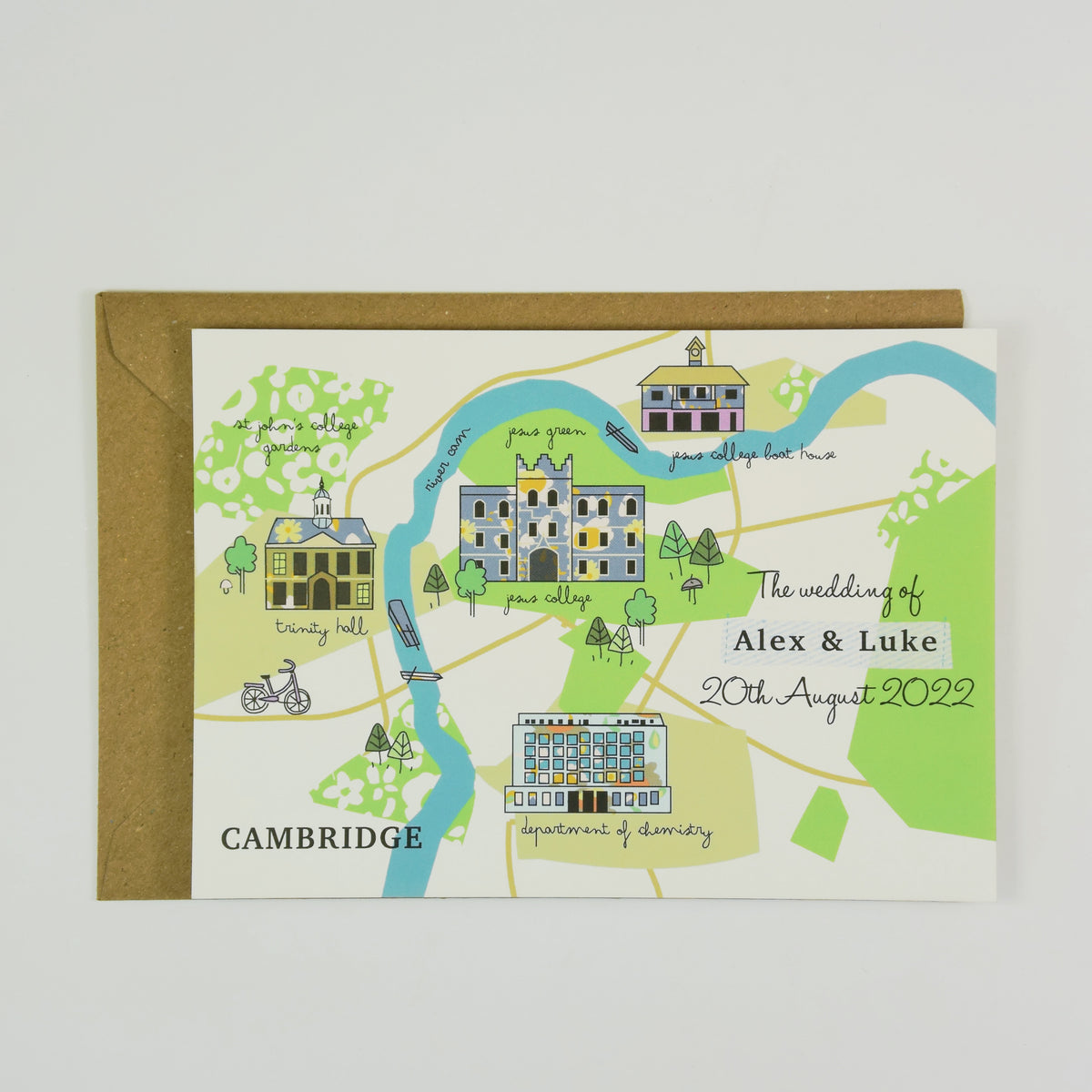 Illustrated Bespoke Map Invitation - (Cambridge -patterned)