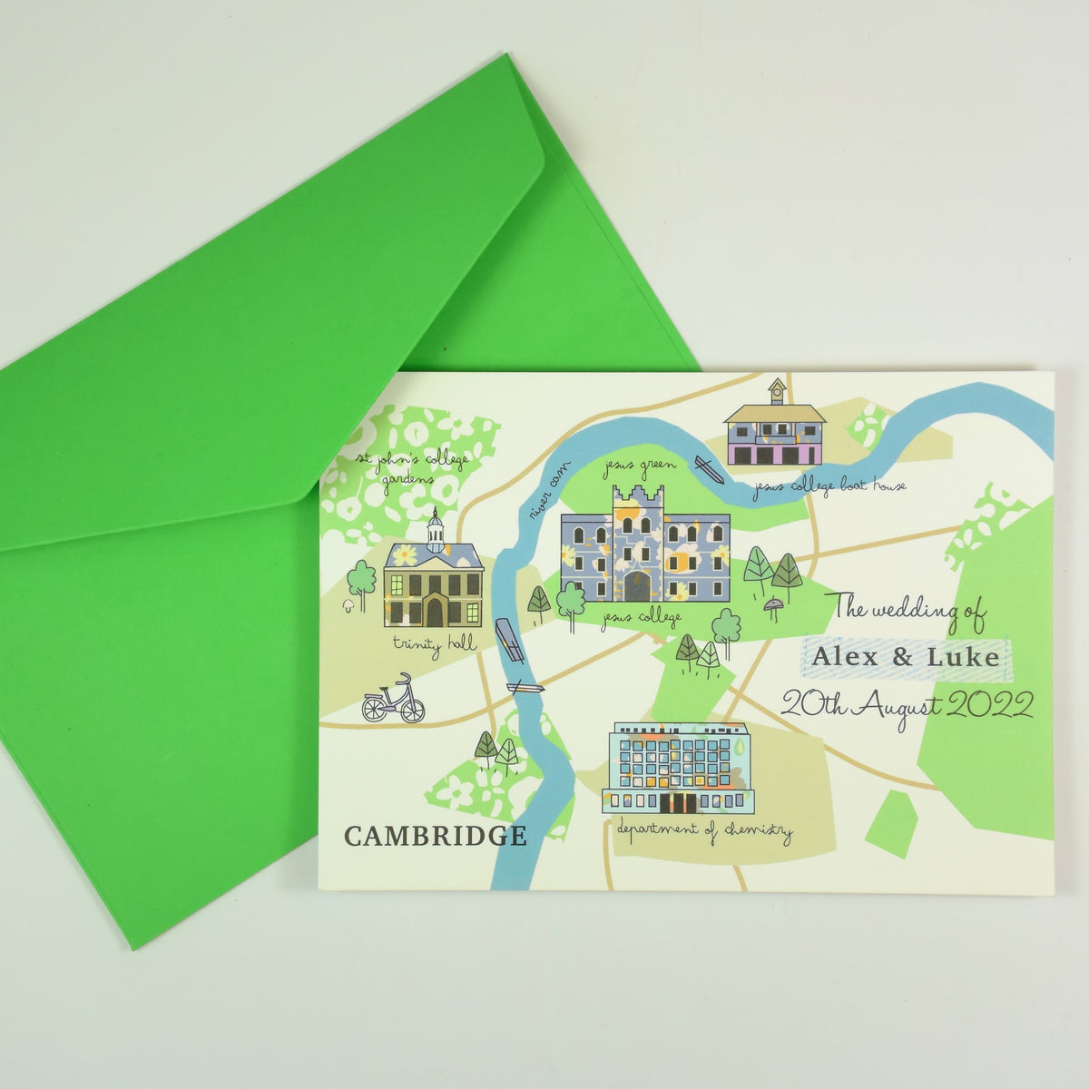 Illustrated Bespoke Map Invitation - (Cambridge -patterned)