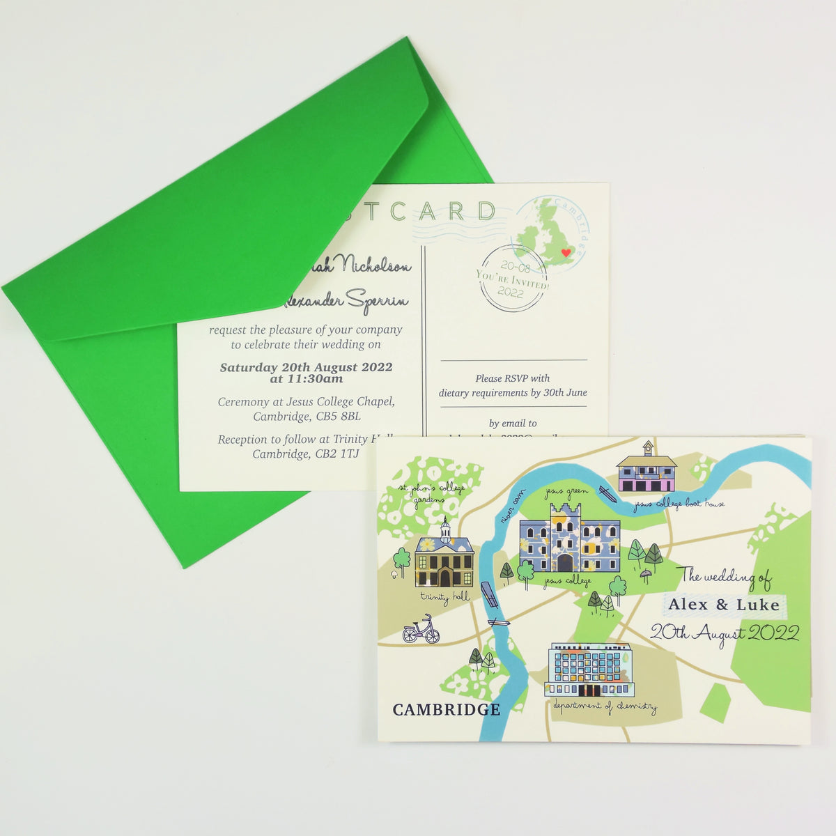 Illustrated Bespoke Map Invitation - (Cambridge -patterned)