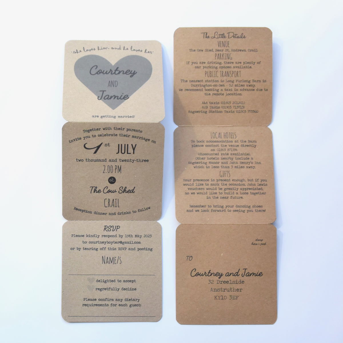 Heart Tri Fold Recycled Folded Wedding Invitation