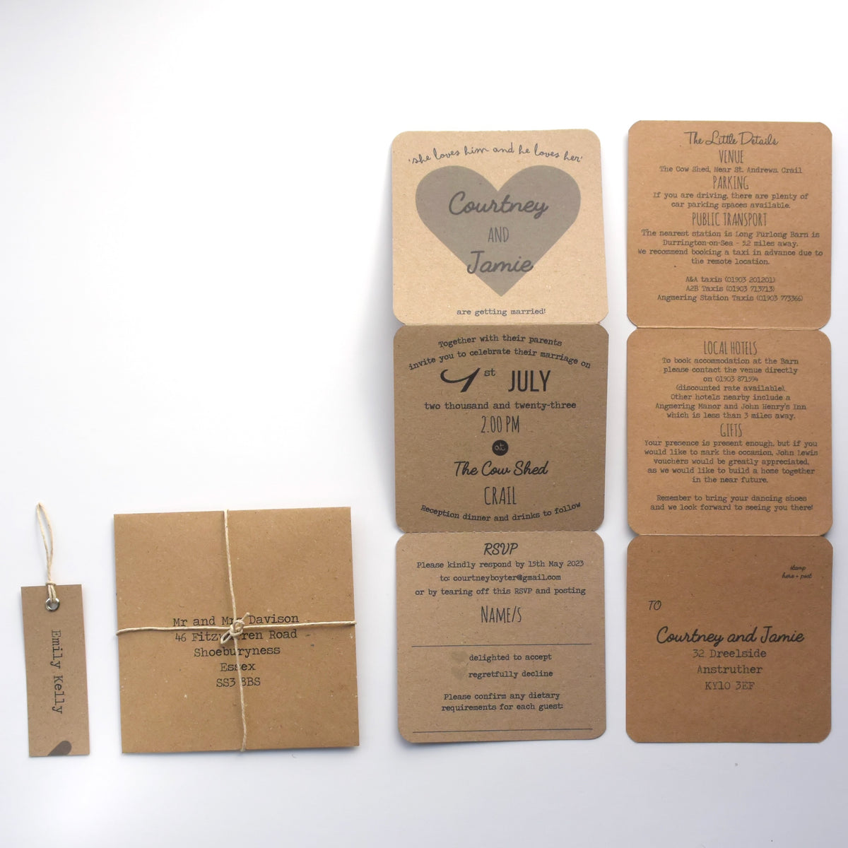 Heart Tri Fold Recycled Folded Wedding Invitation