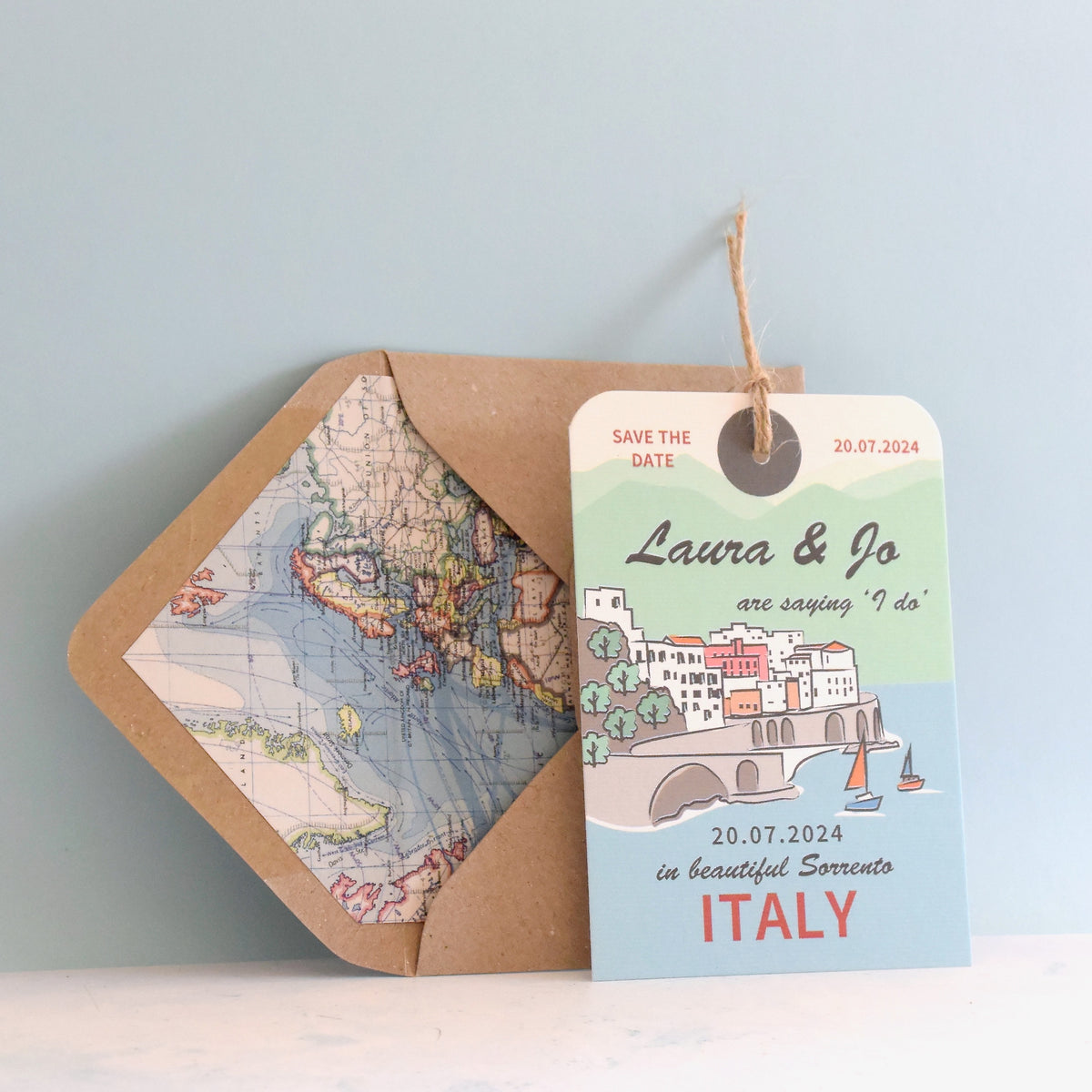 Sorrento Illustration Luggage Tag Save the Date