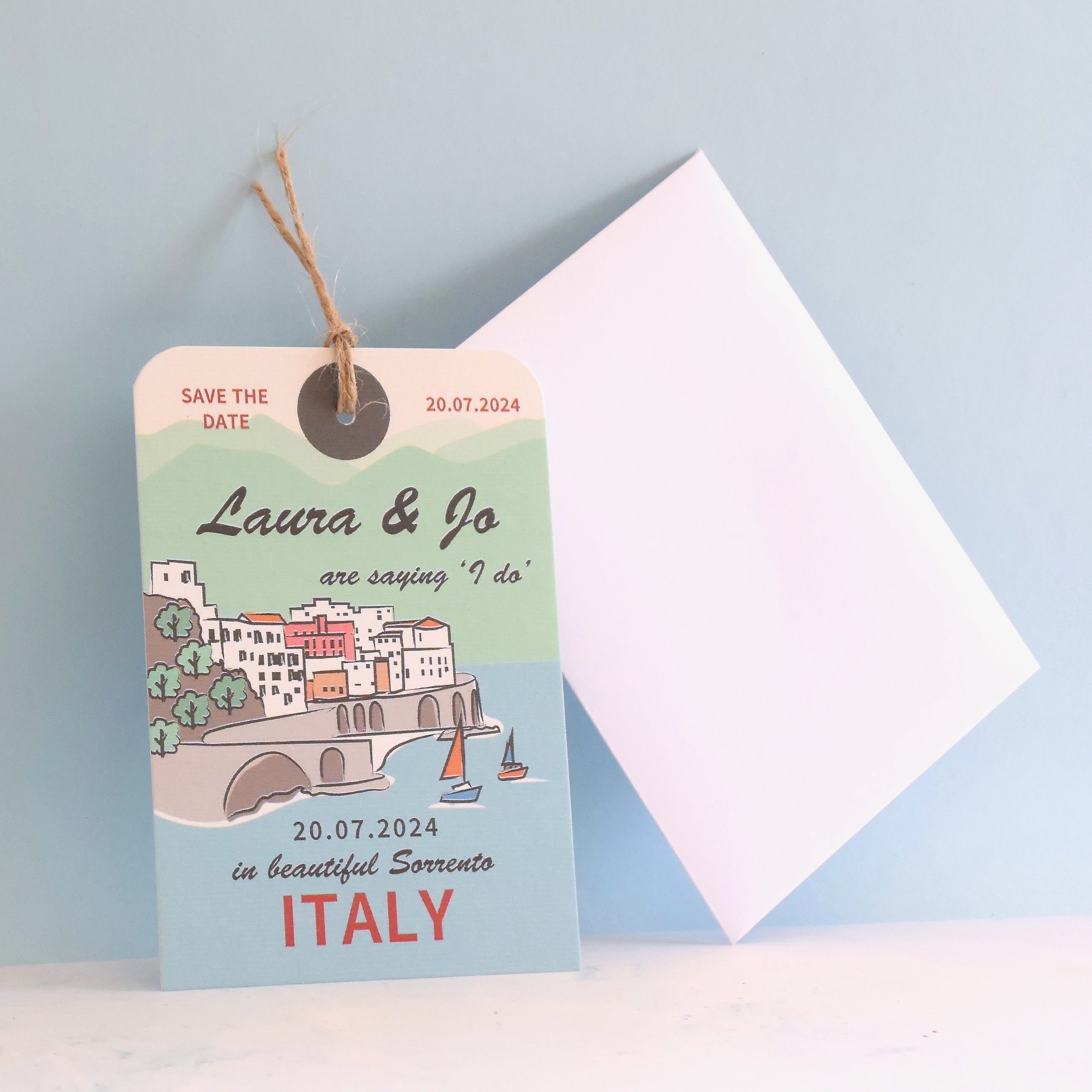 Sorrento Illustration Luggage Tag Save the Date