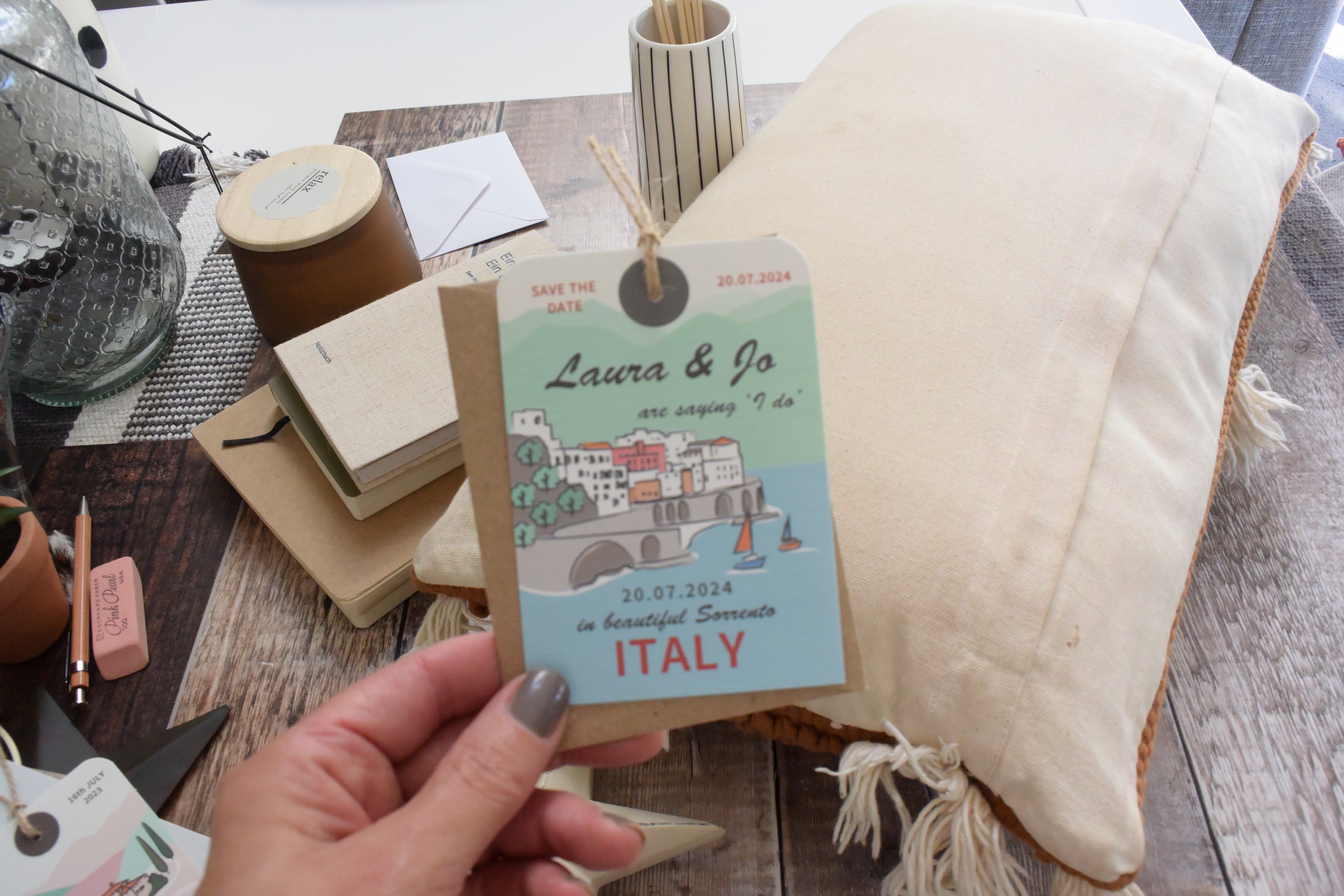 Sorrento Illustration Luggage Tag Save The Date