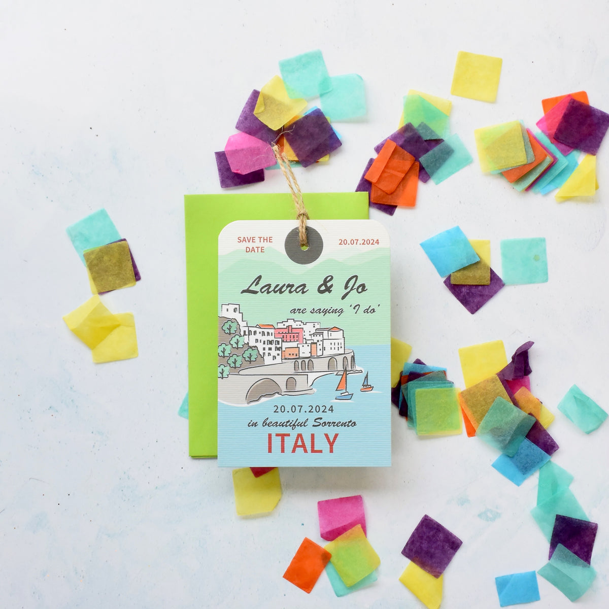 Sorrento Illustration Luggage Tag Save the Date