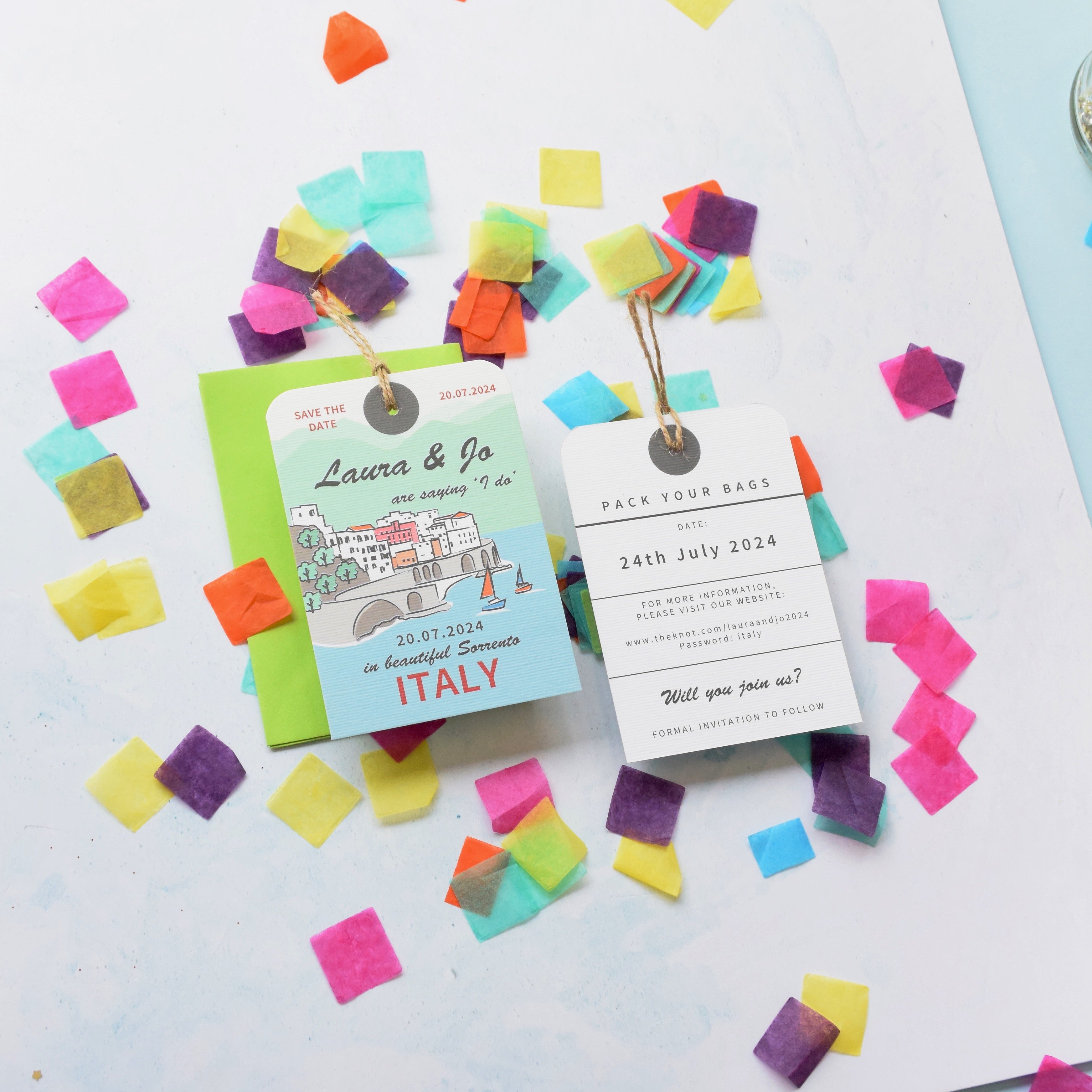 Sorrento Illustration Luggage Tag Save the Date