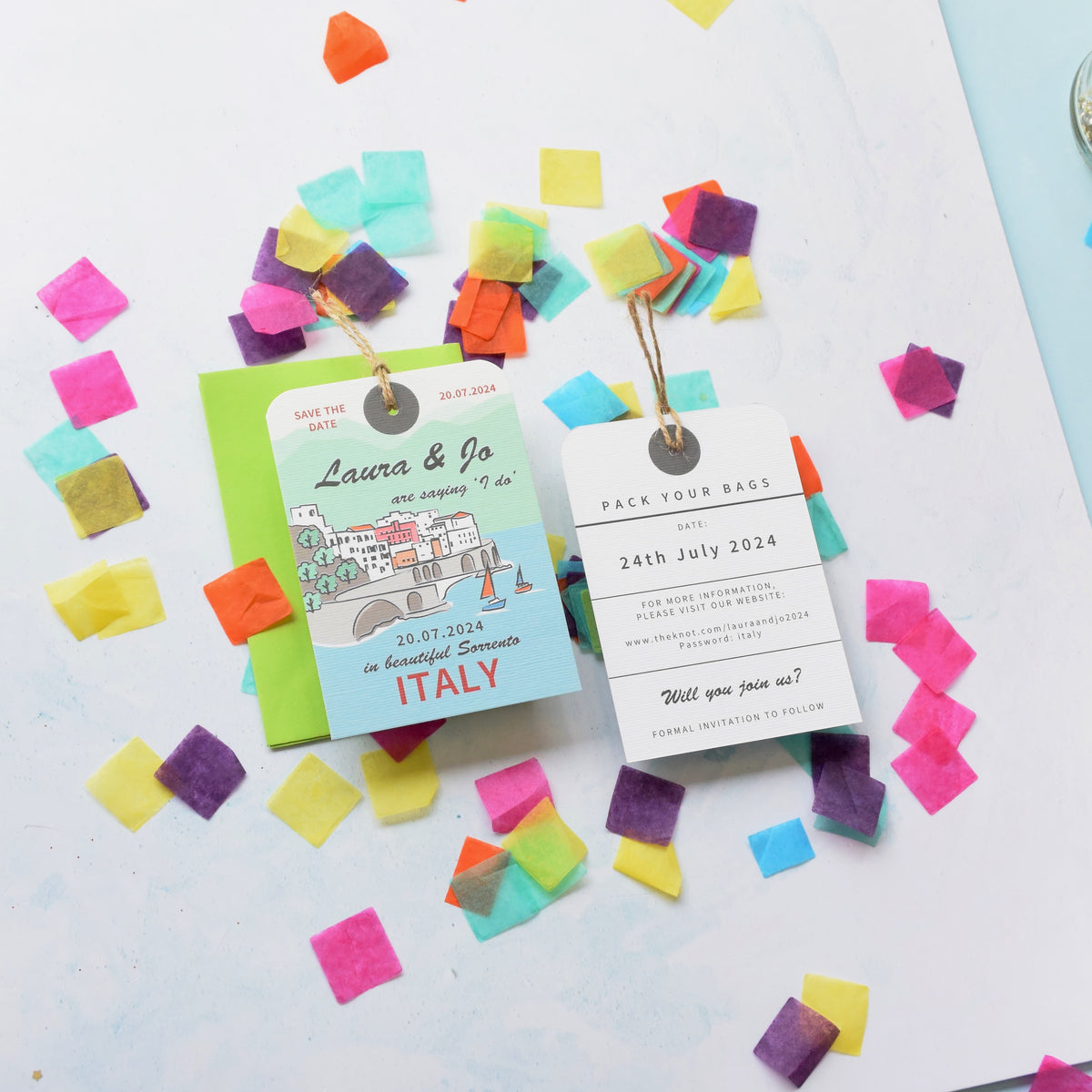 Sorrento Illustration Luggage Tag Save the Date