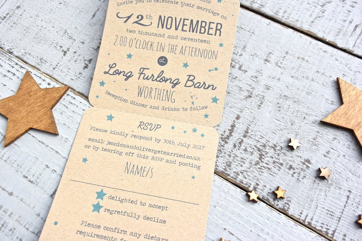 Written in the Stars Tri Fold Recycled Folded Wedding Invitation