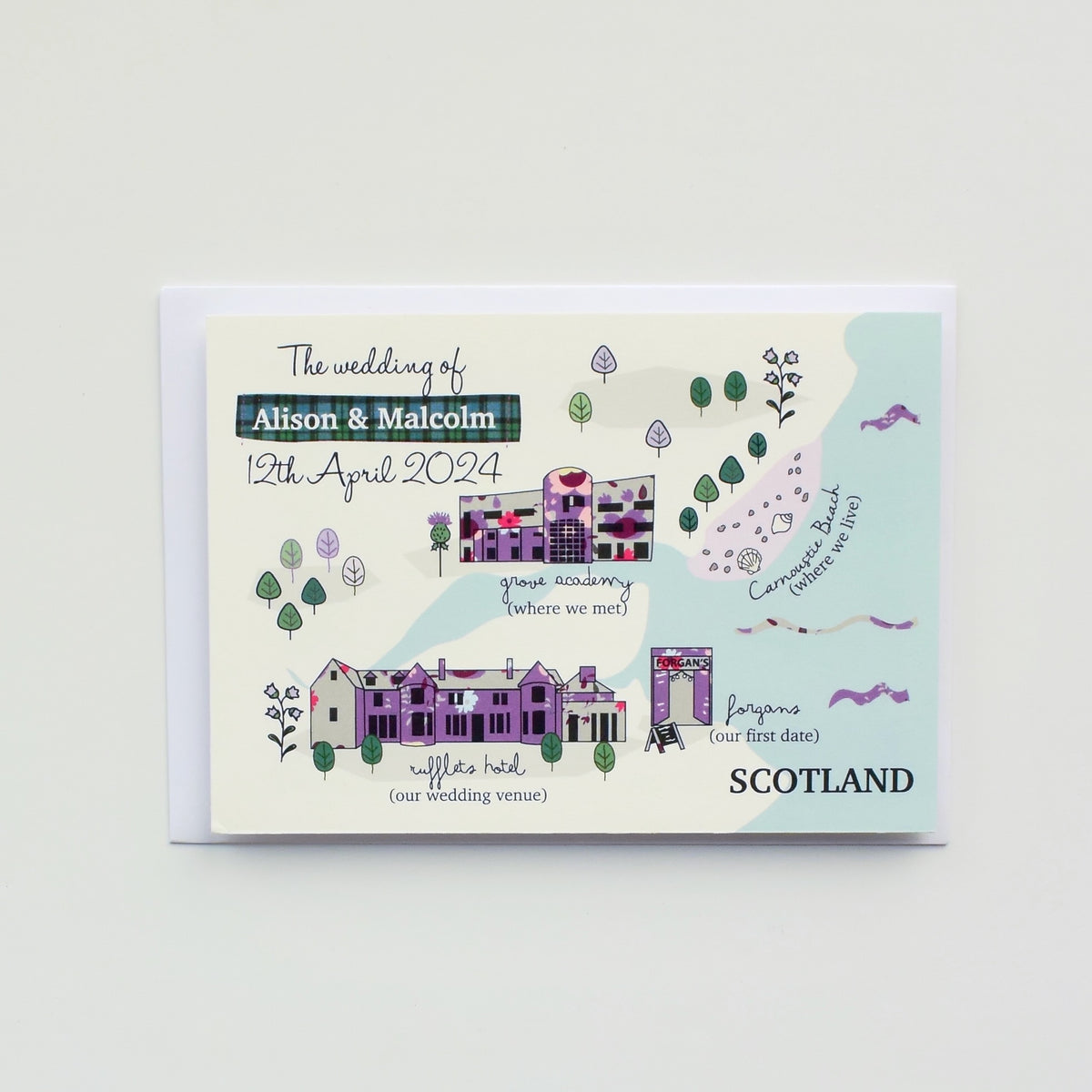 Illustrated Bespoke Map Invitation -  Purple