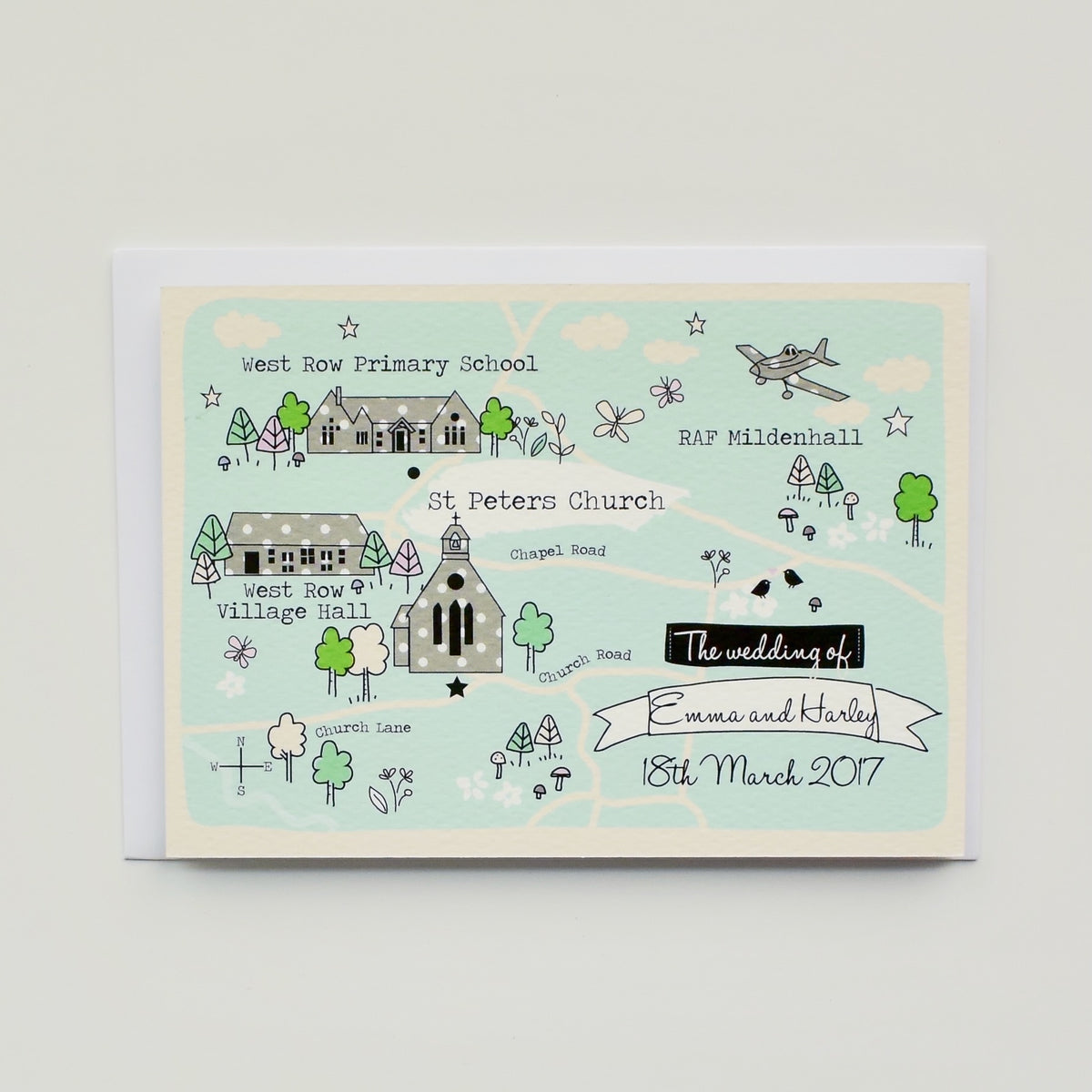 Illustrated Bespoke Map Invitation - (Duck EGG)