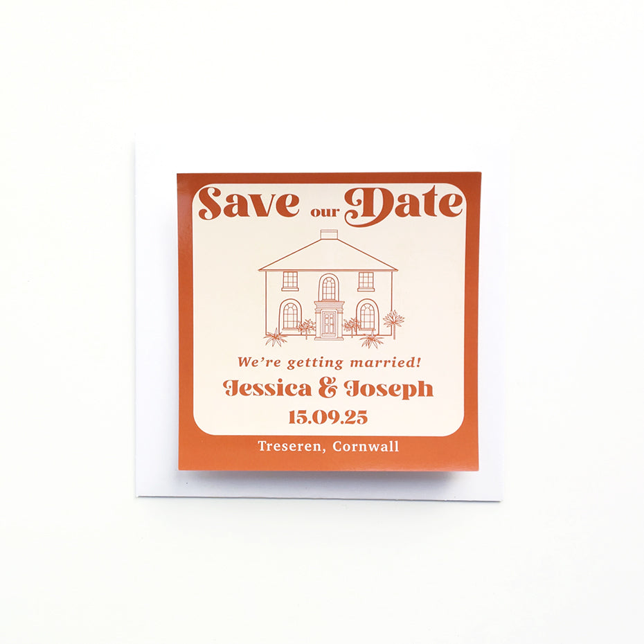 Retro Style Venue Illustration Save the Date