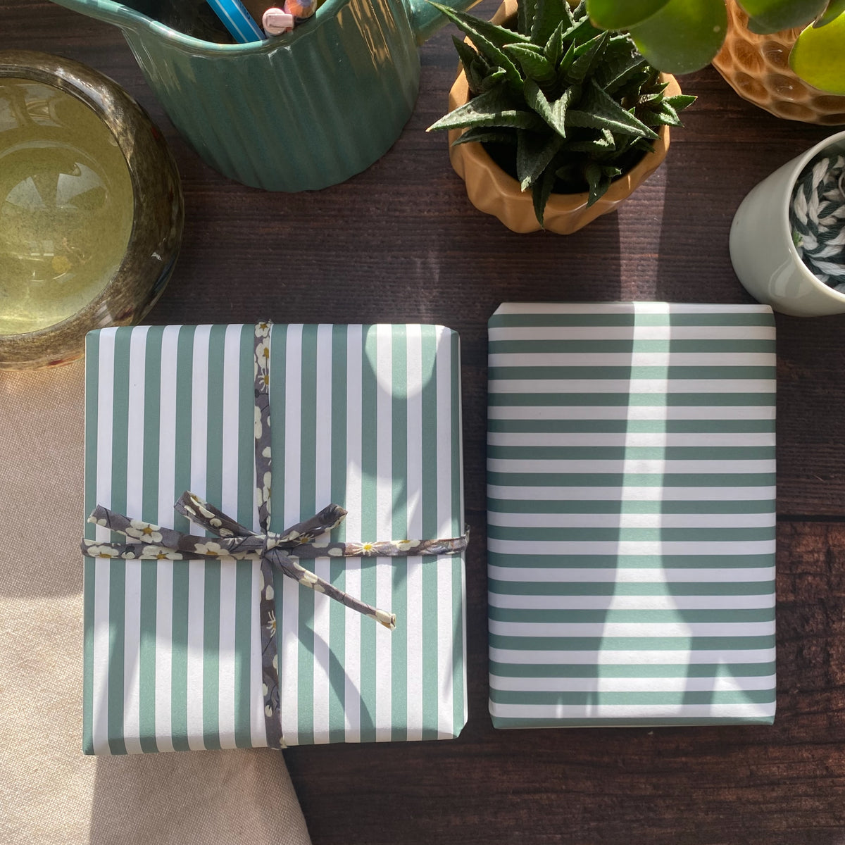 Green  Stripe Paper Fibre 450 x 320mm Size Wrapping/Patterned Paper Sheet