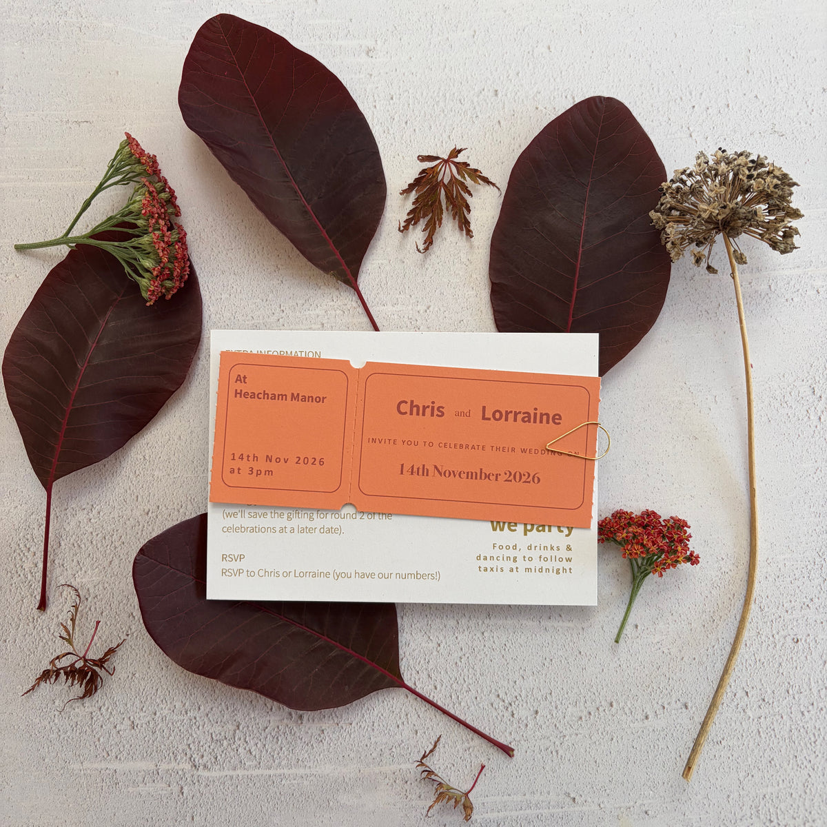 Ticket Style Wedding Invitation