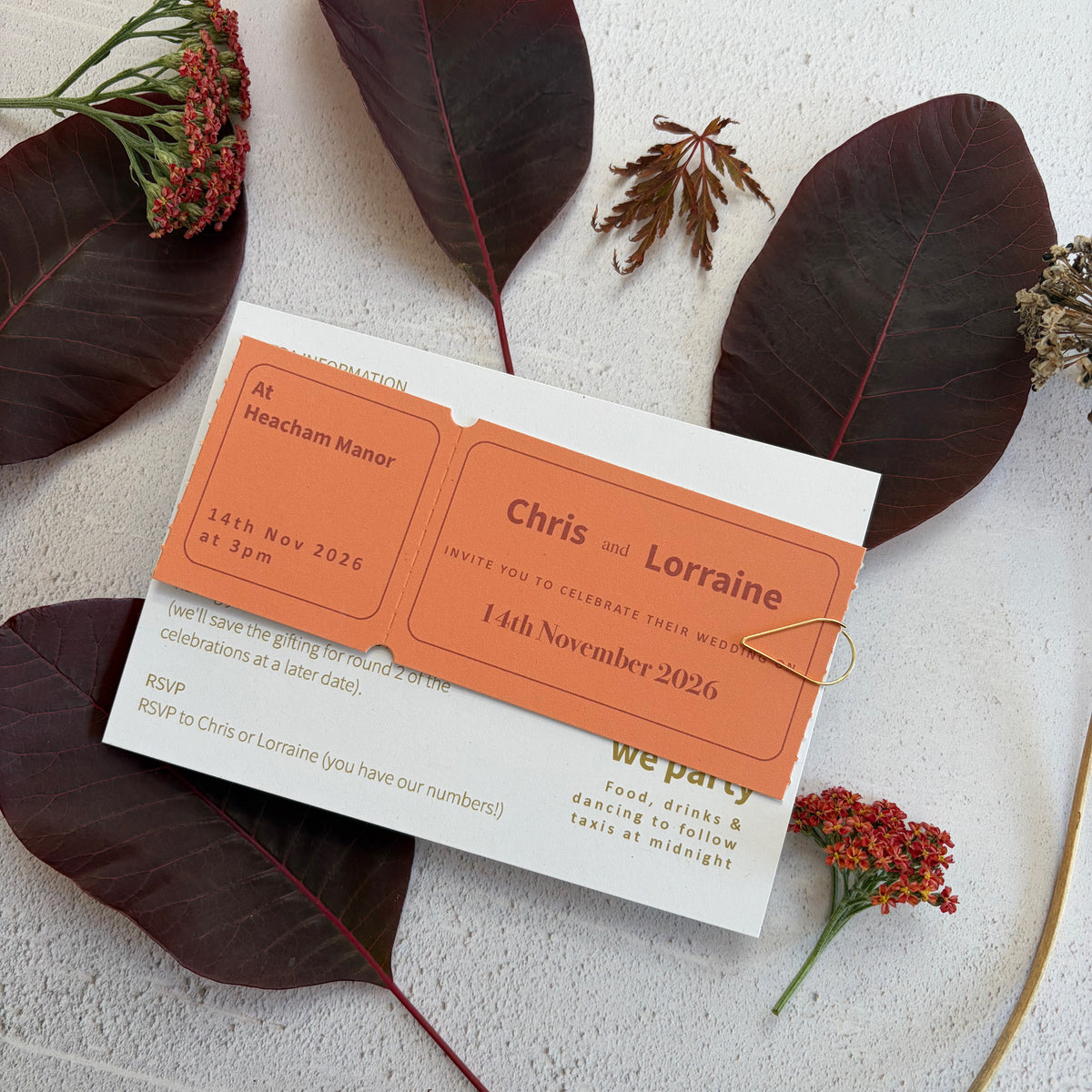 Ticket Style Wedding Invitation