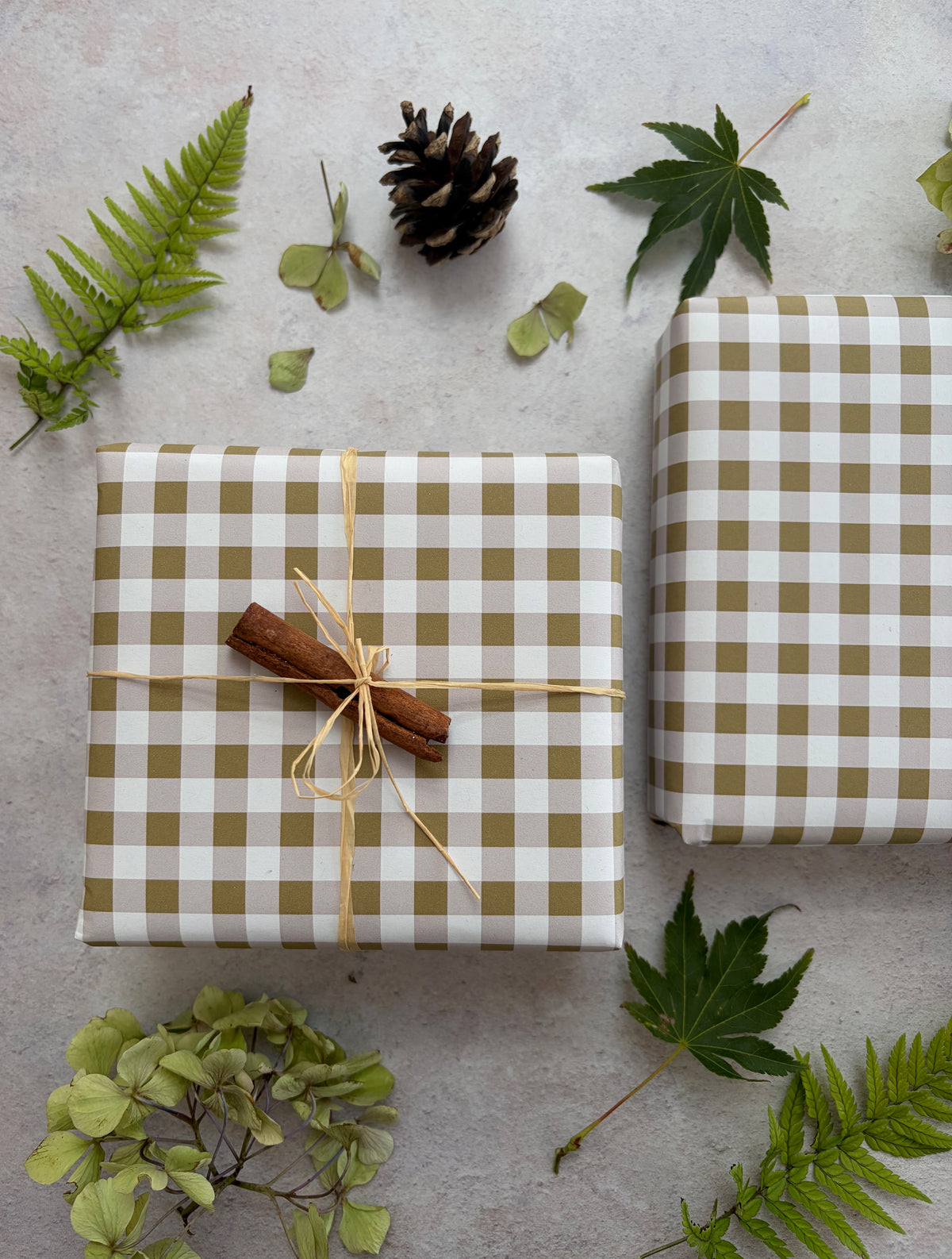 Moss Green Cheque Pattern on White Recycled Fibre 450 x 320mm Size Wrapping Paper Sheet