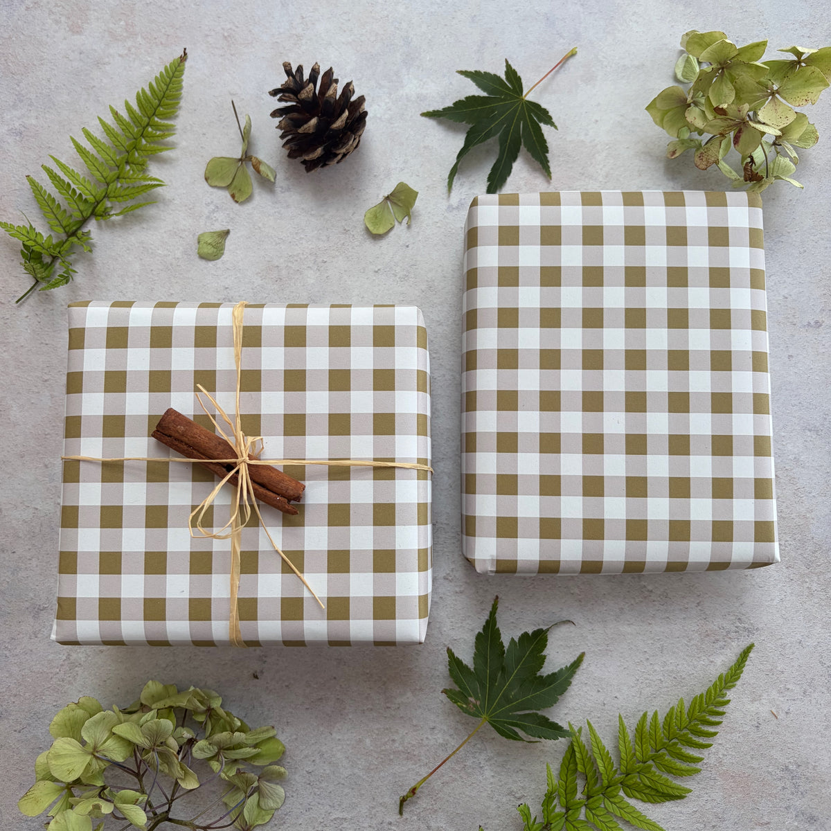 Moss Green Cheque Pattern on White Recycled Fibre 450 x 320mm Size Wrapping Paper Sheet