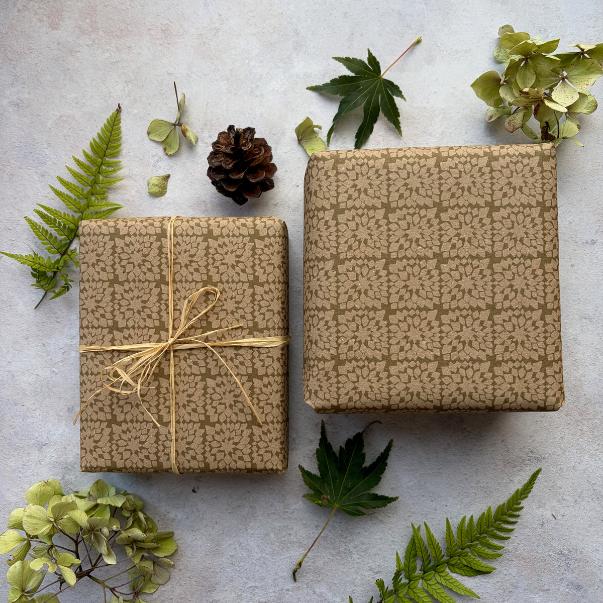 Snowflake Moss Green on  Recycled Fibre 450 x 320mm Size Wrapping Paper Sheet