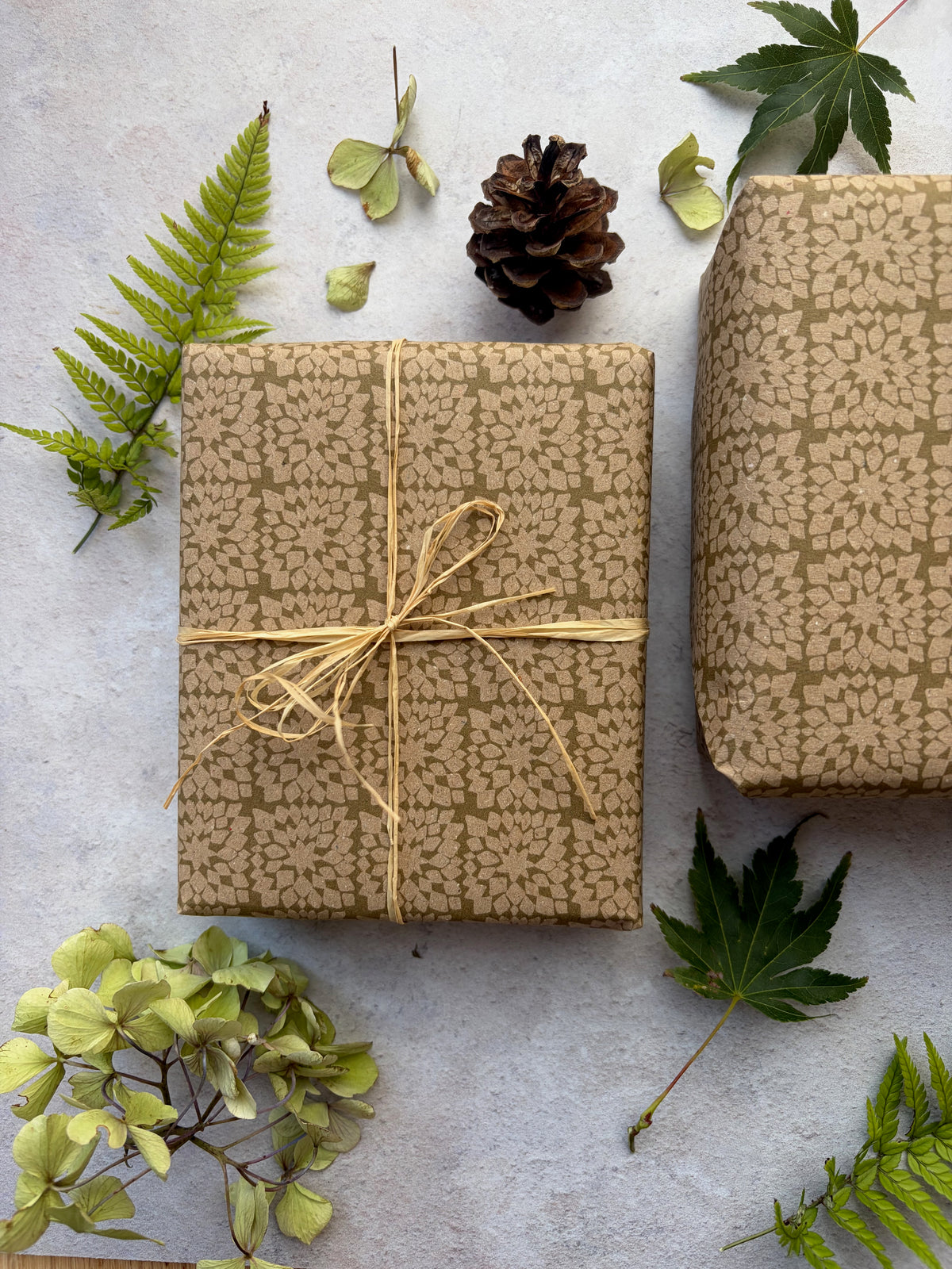 Snowflake Moss Green on  Recycled Fibre 450 x 320mm Size Wrapping Paper Sheet