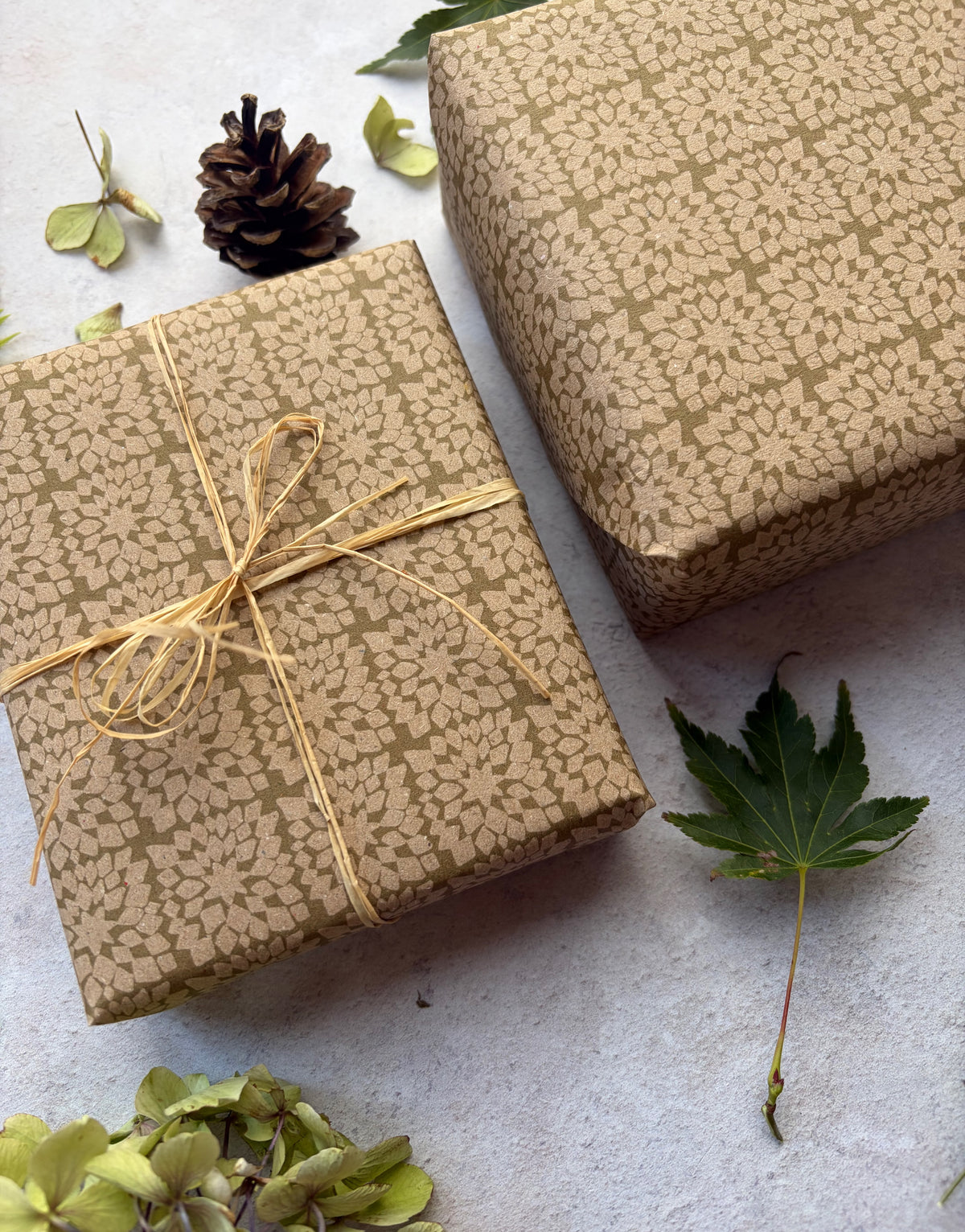 Snowflake Moss Green on  Recycled Fibre 450 x 320mm Size Wrapping Paper Sheet