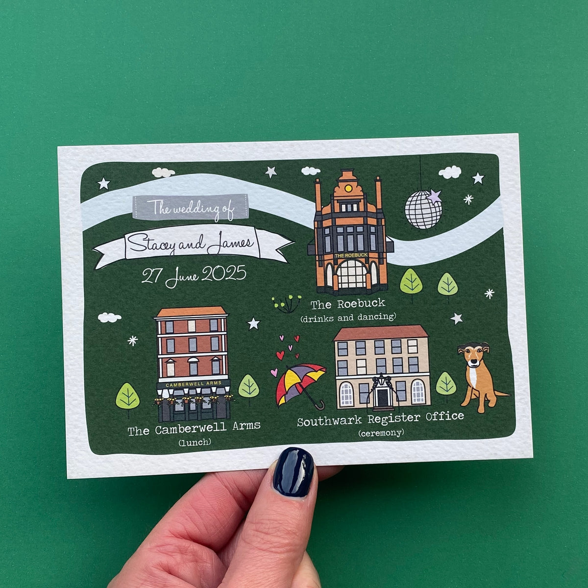 Illustrated Bespoke Map Invitation - Our Story Green