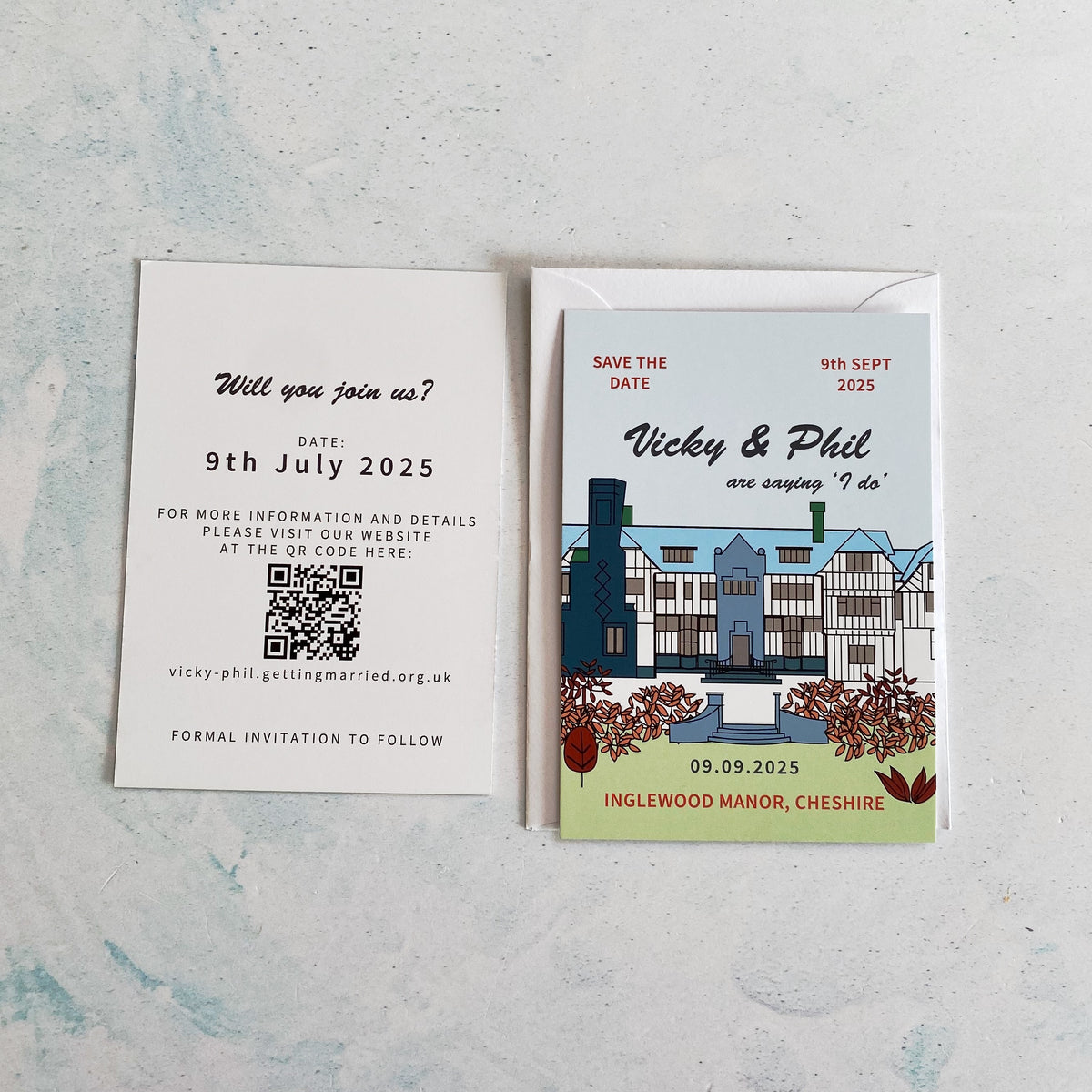 Venue Illustration Save The Date Wedding Invitation