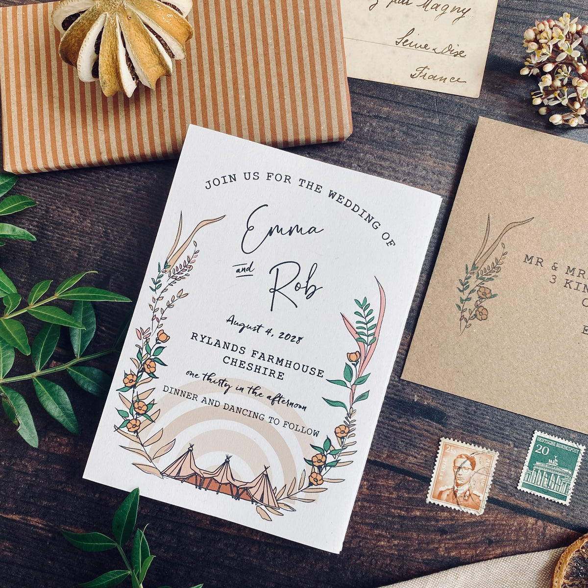 Rustic Boho Tipi Wedding Invitation