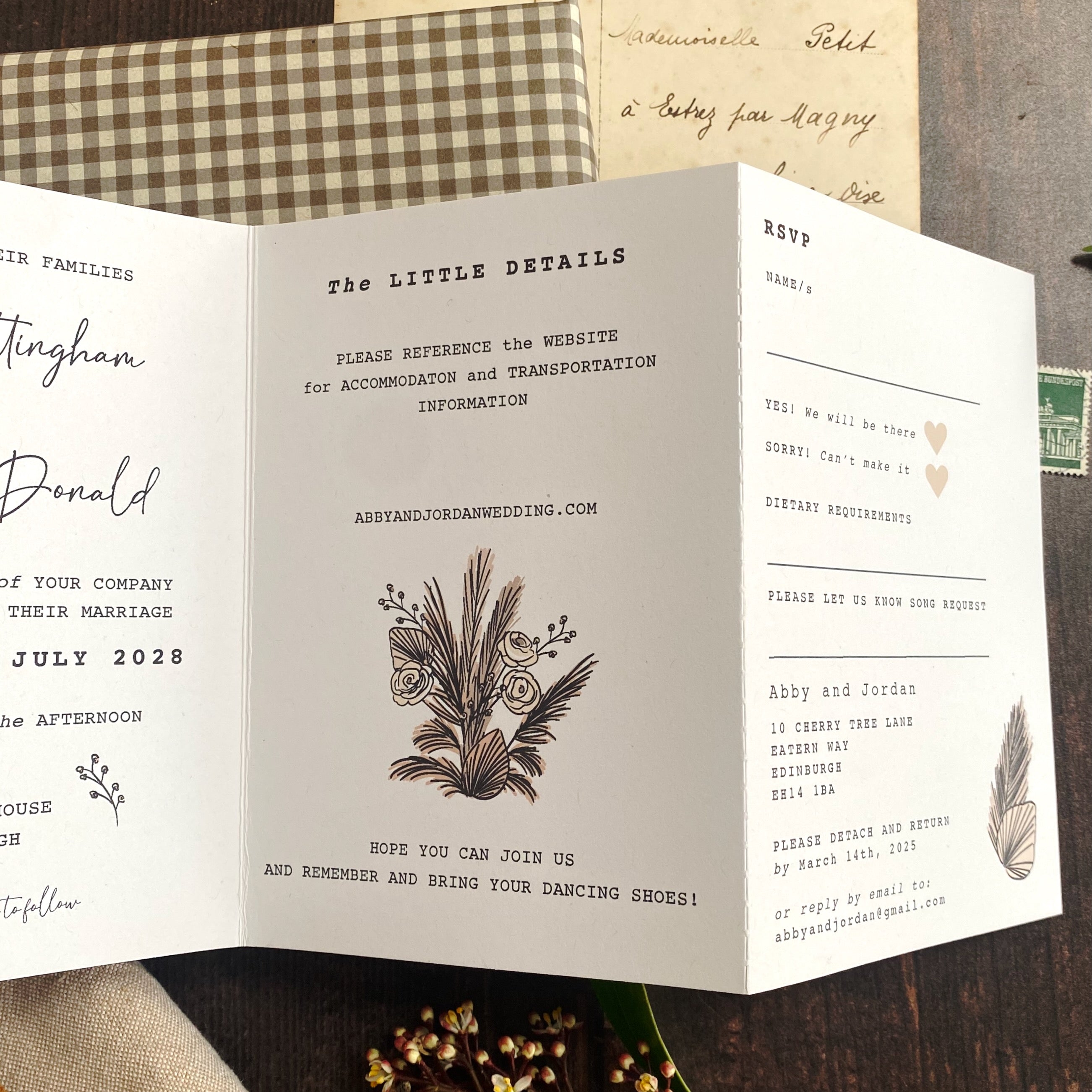 Boho Tipi Pampas Four Fold Wedding Invitation