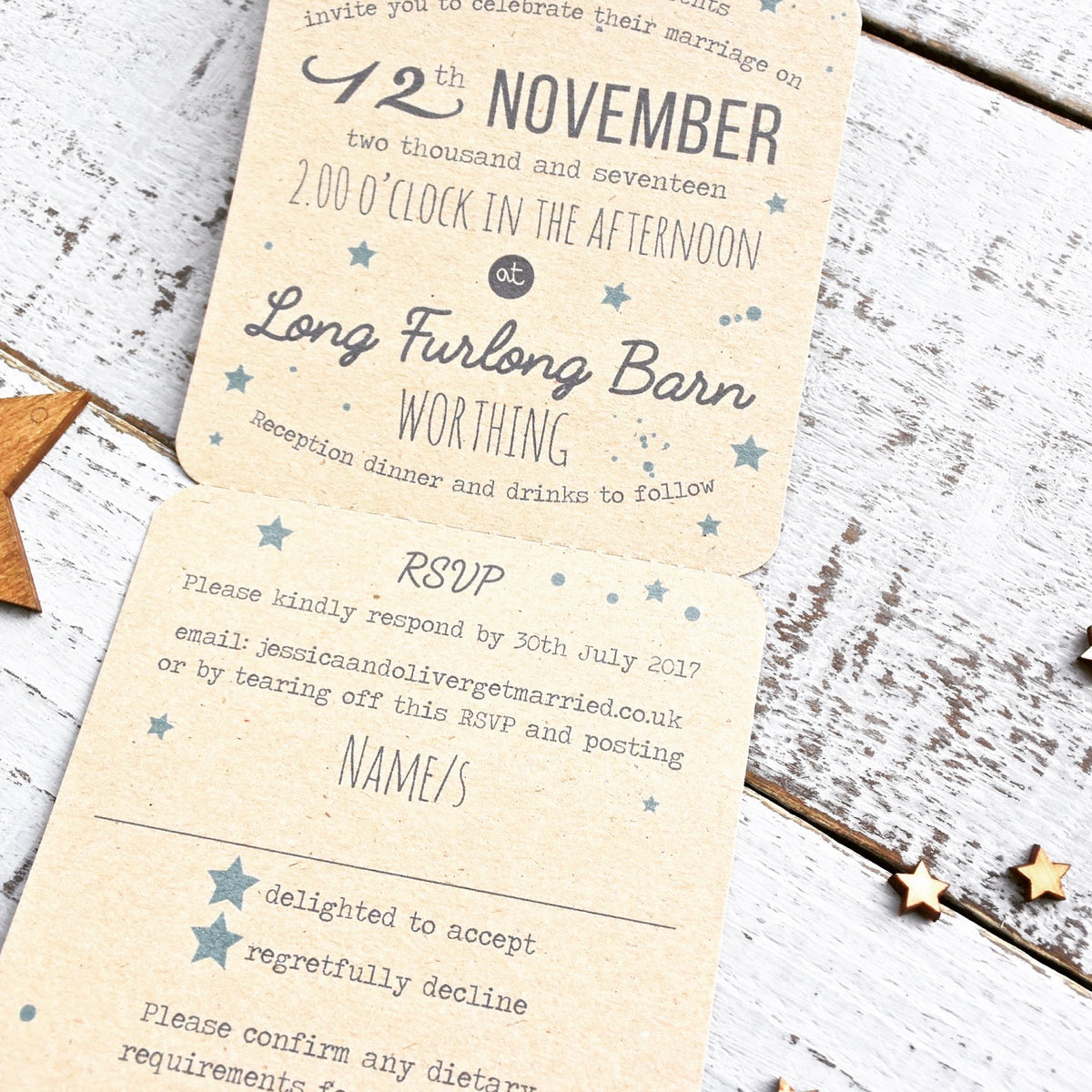 Written in the Stars Tri Fold Recycled Folded Wedding Invitation
