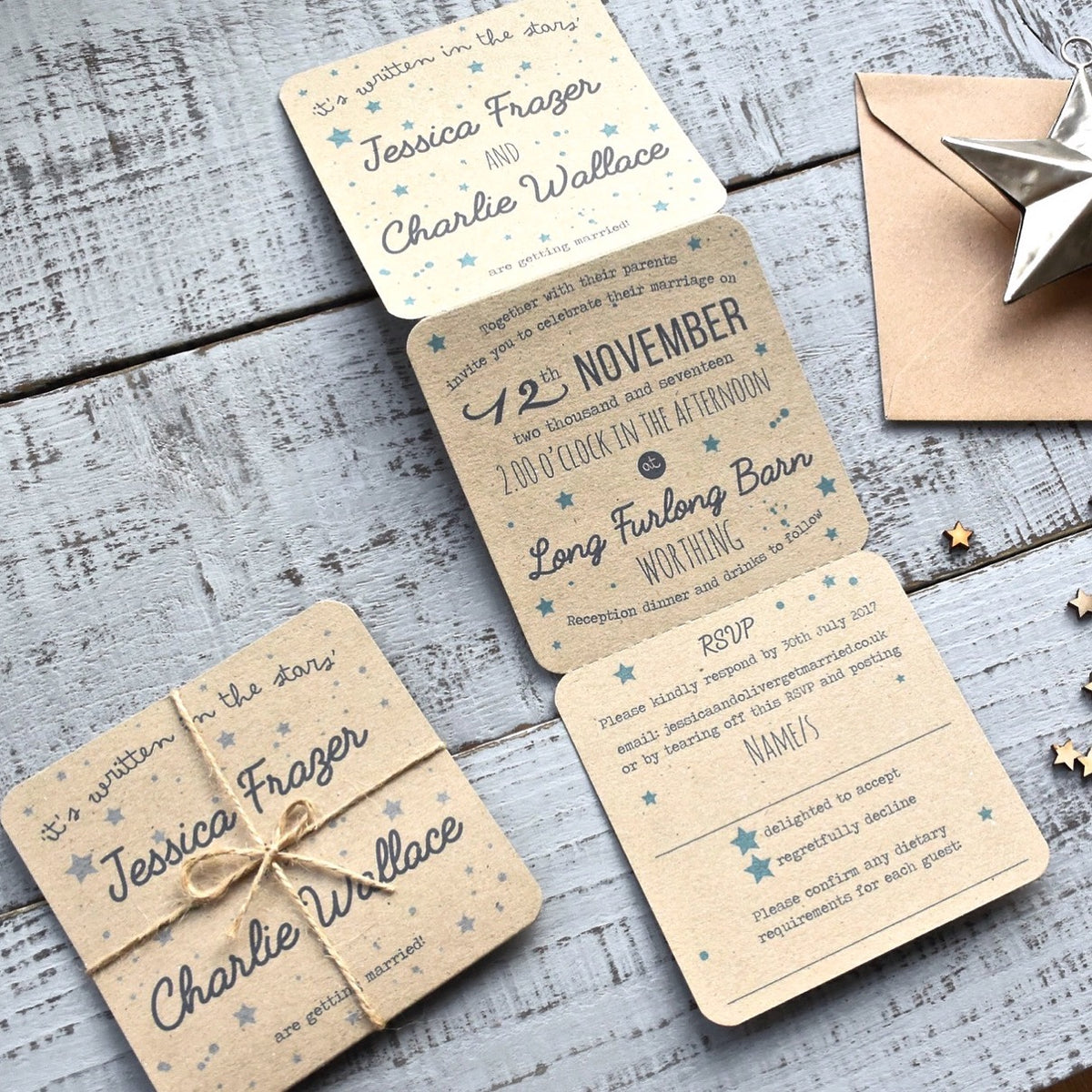 Written in the Stars Tri Fold Recycled Folded Wedding Invitation