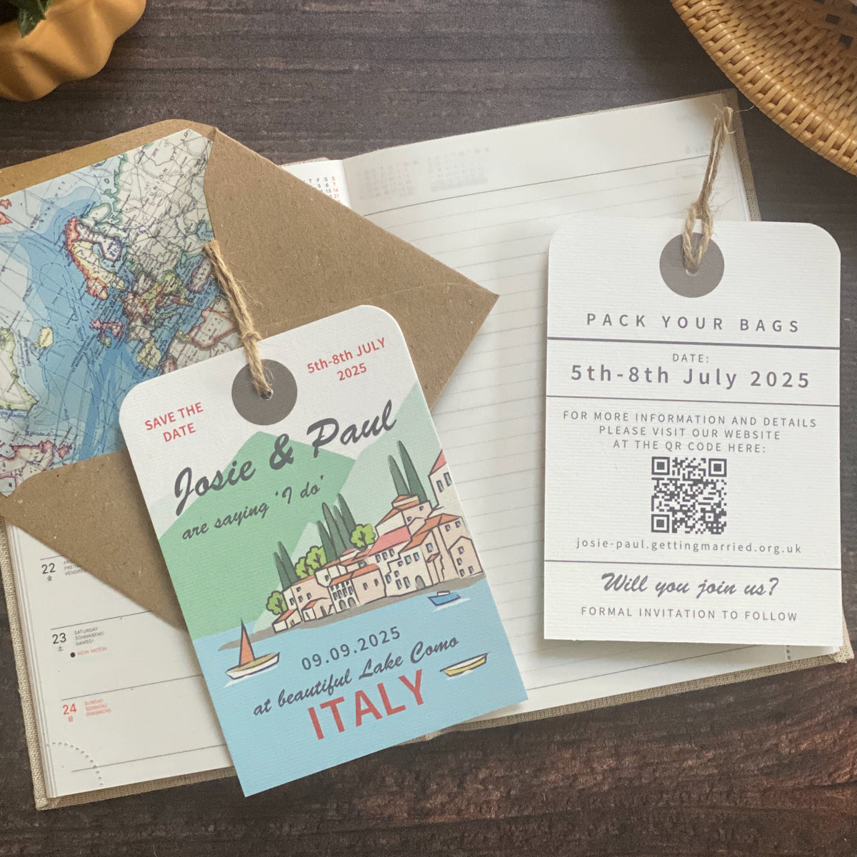 Lake Como Illustration Luggage Tag Save The Date