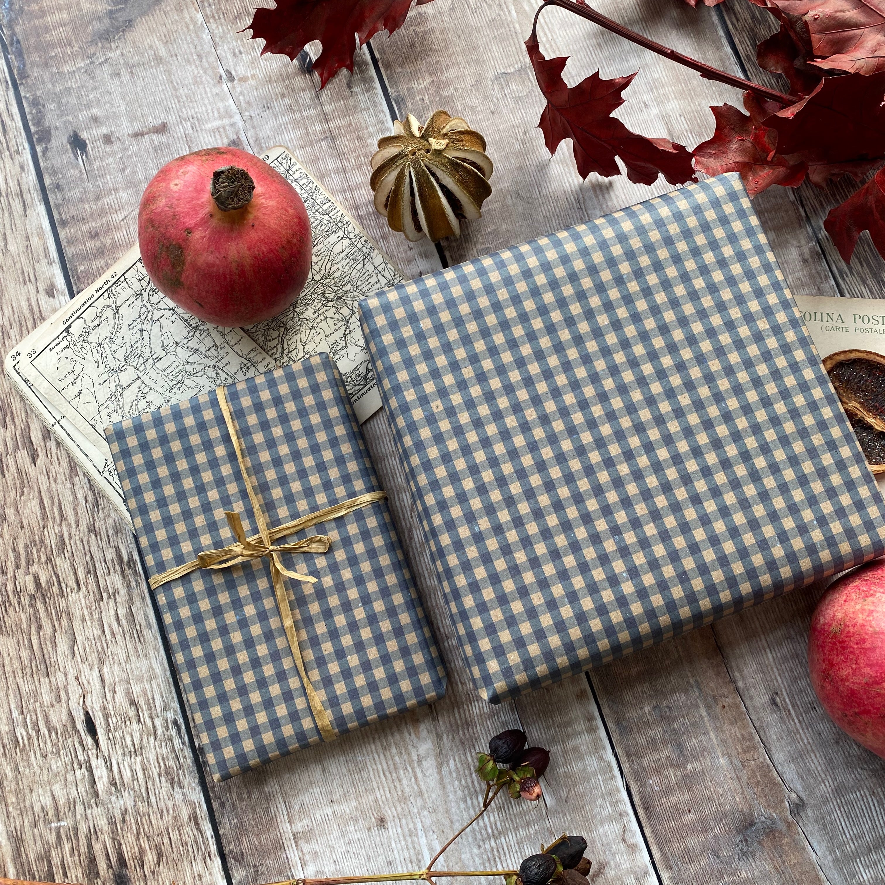 Blue Gingham Paper Fibre Wrapping Paper