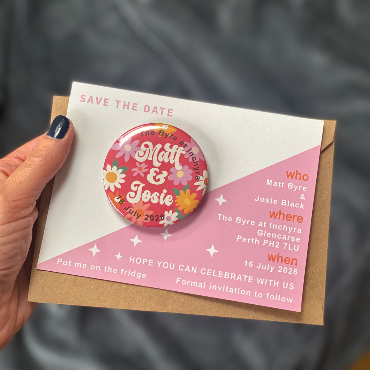 Colourful, Fun, Floral Alternative Wedding Save The Date Magnet