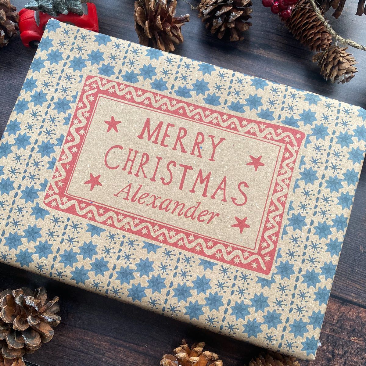 Christmas Personalised Name Paper Fibre Manilla Kraft Wrapping Paper