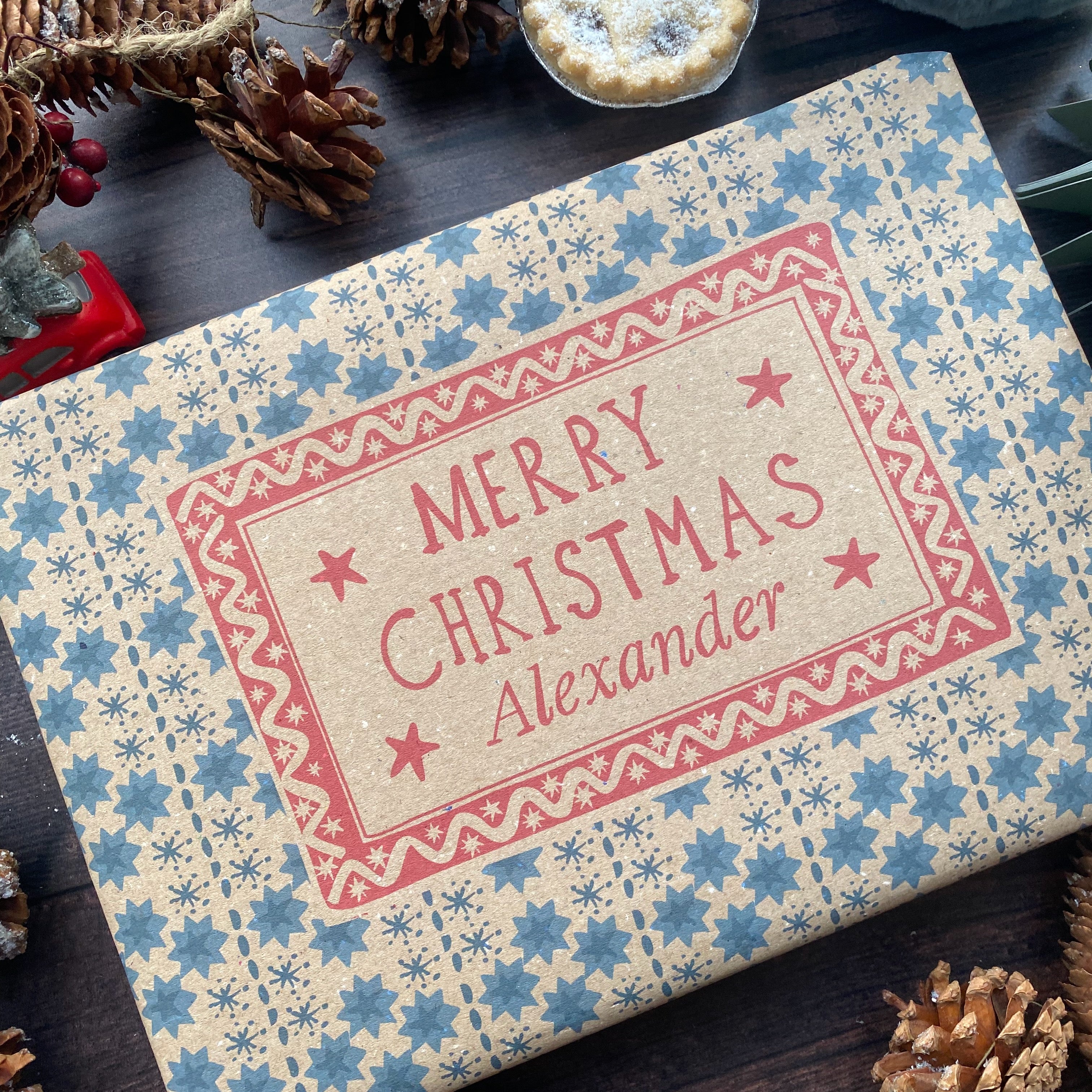 Christmas Personalised Name Paper Fibre Manilla Kraft Wrapping Paper