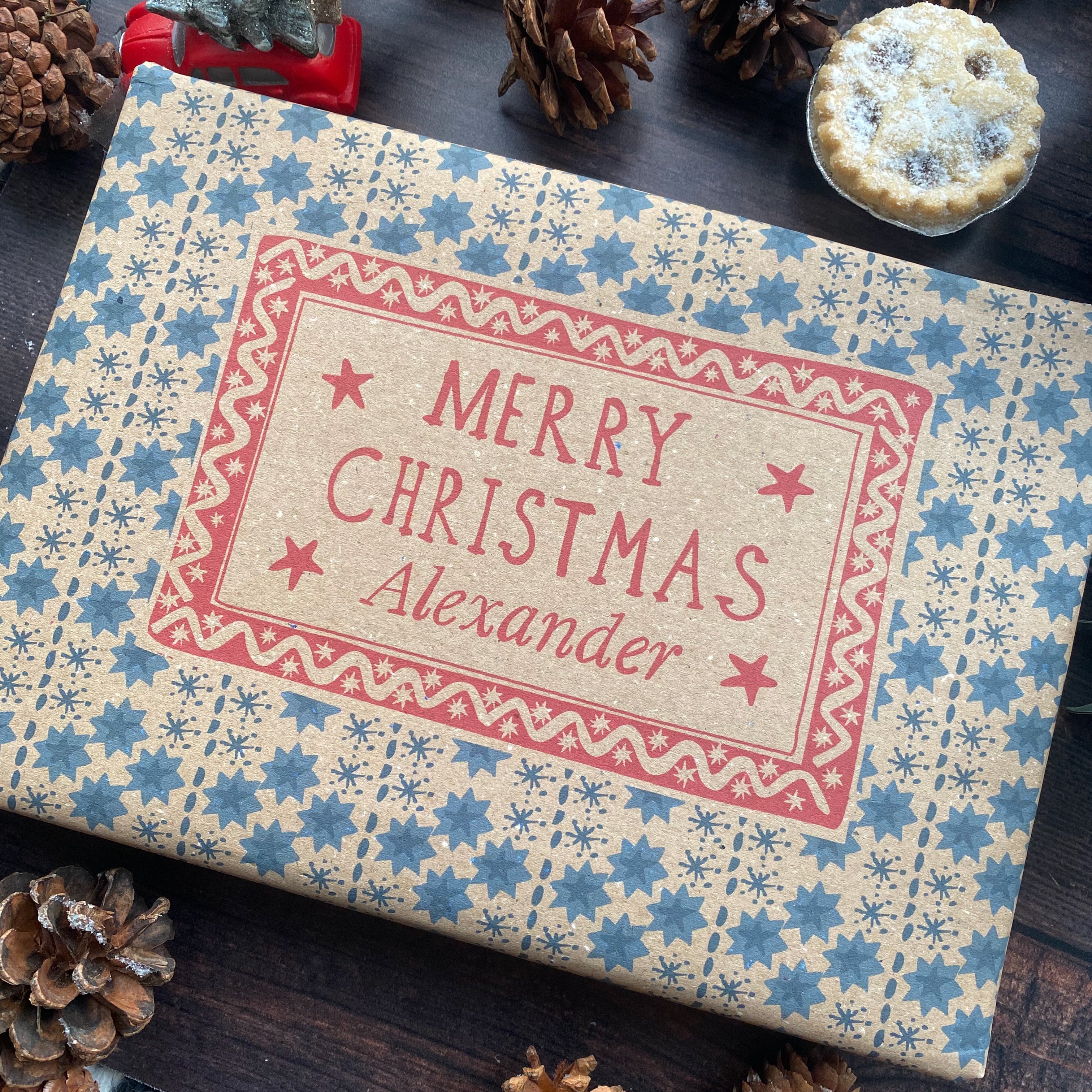 Christmas Personalised Name Paper Fibre Manilla Kraft Wrapping Paper